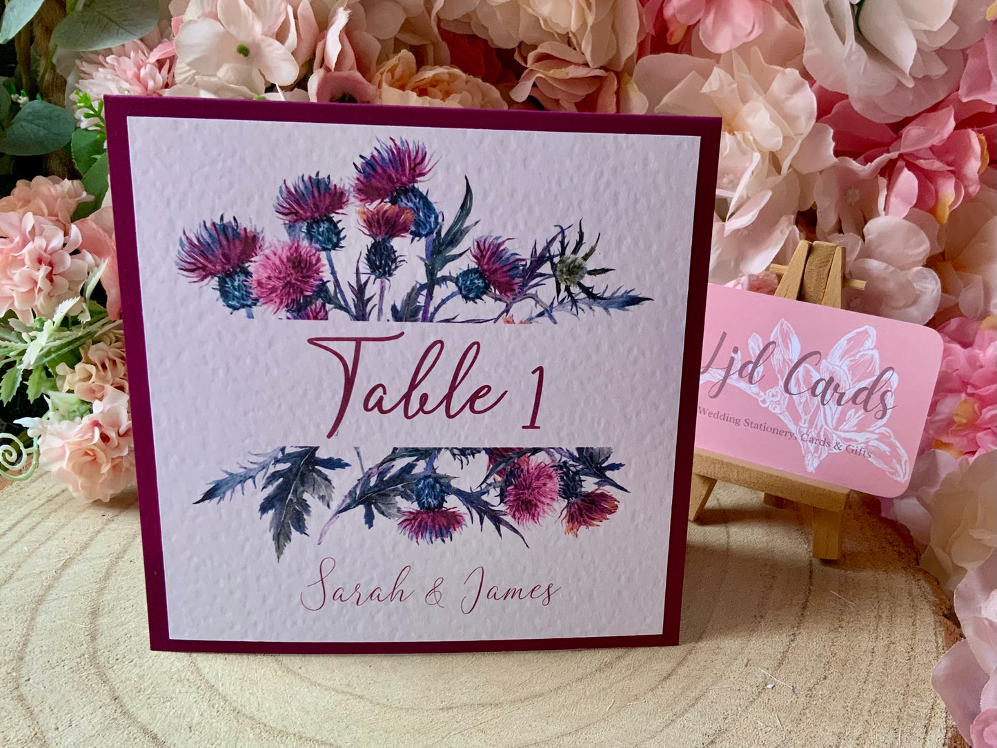 Scottish Thistle Wedding Table Numbers & Name Signs – A5 Flat & Tent-Fold Options