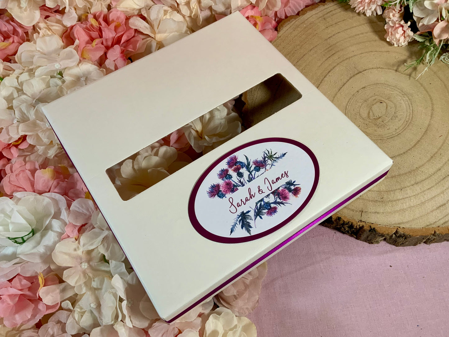 Scottish Thistle Wedding Post Box – Personalised Card Box for Reception