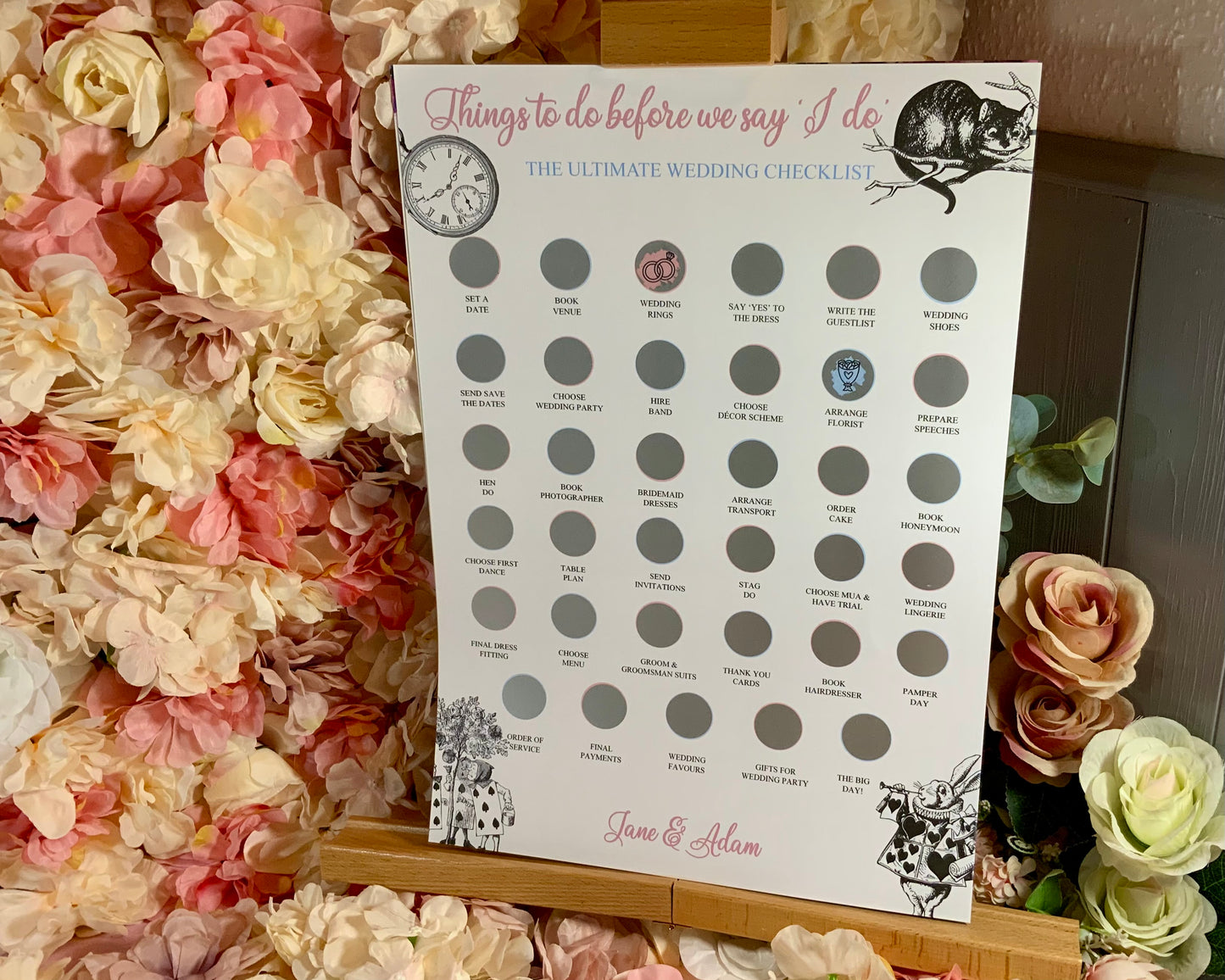 Alice in Wonderland Wedding Checklist scratch off poster