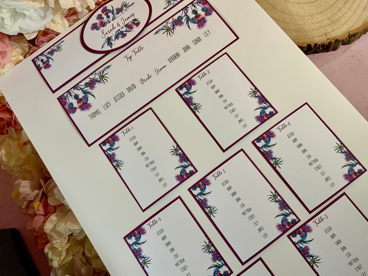 Scottish Thistle Wedding Table Plan – A2 & A3 Personalised Country & Highland Seating Chart