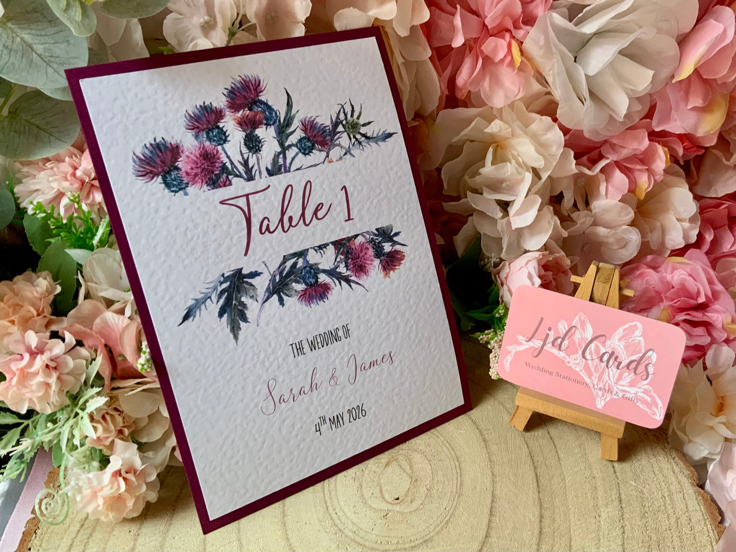 Scottish Thistle Wedding Table Numbers & Name Signs – A5 Flat & Tent-Fold Options