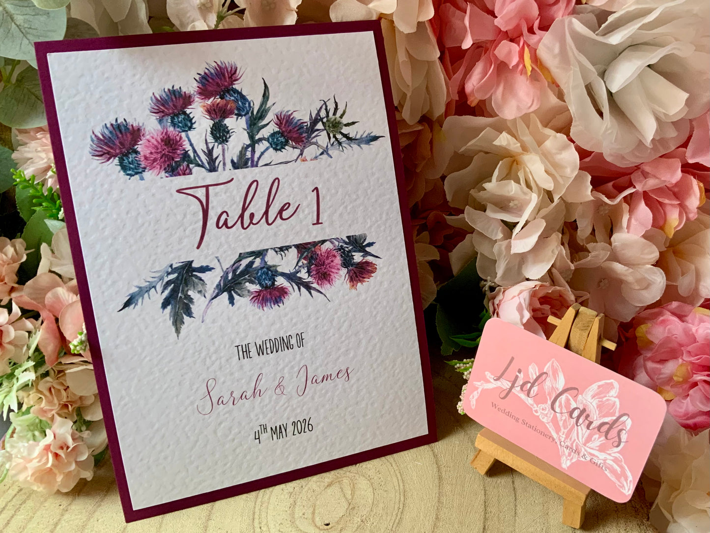 Scottish Thistle Wedding Table Numbers & Name Signs – A5 Flat & Tent-Fold Options