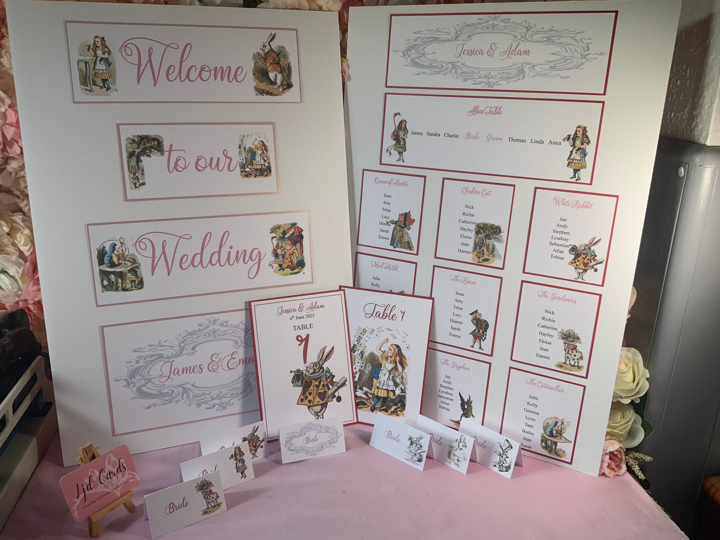 Alice in Wonderland Wedding Guest Table Names & Numbers - fully personalised