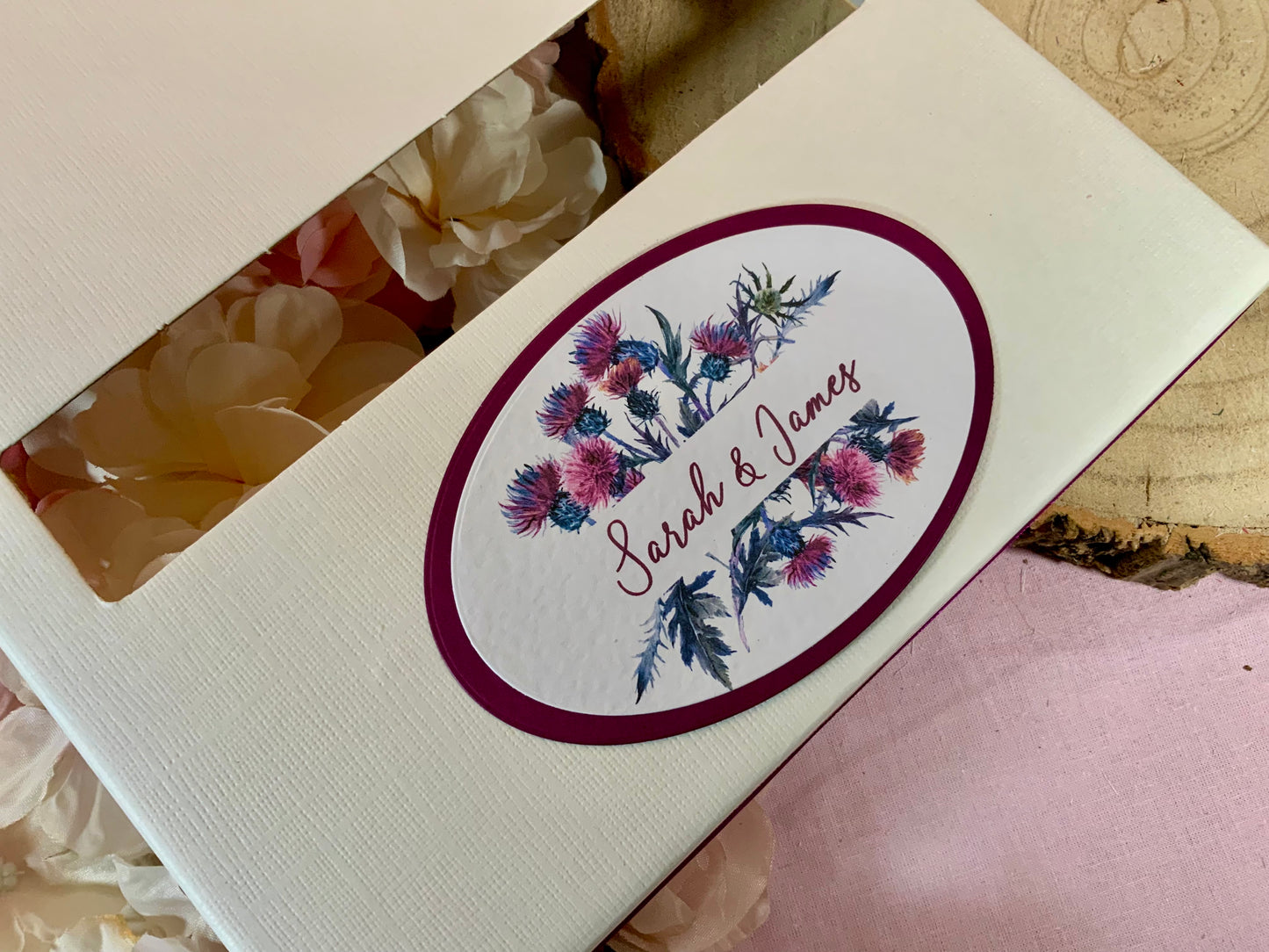 Scottish Thistle Wedding Post Box – Personalised Card Box for Reception