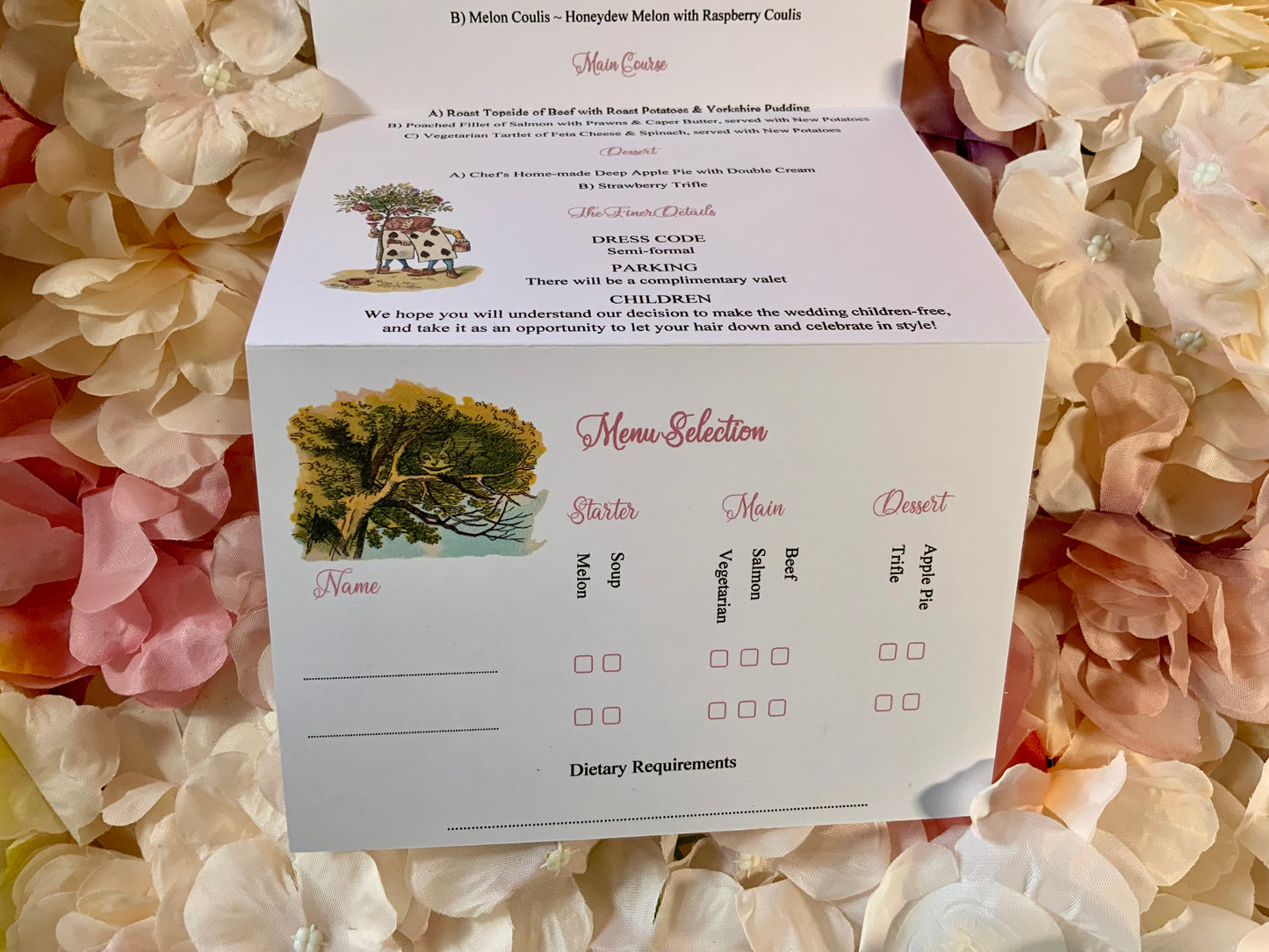 Alice in Wonderland Personalised Concertina Wedding Invitations ~ single or double sided