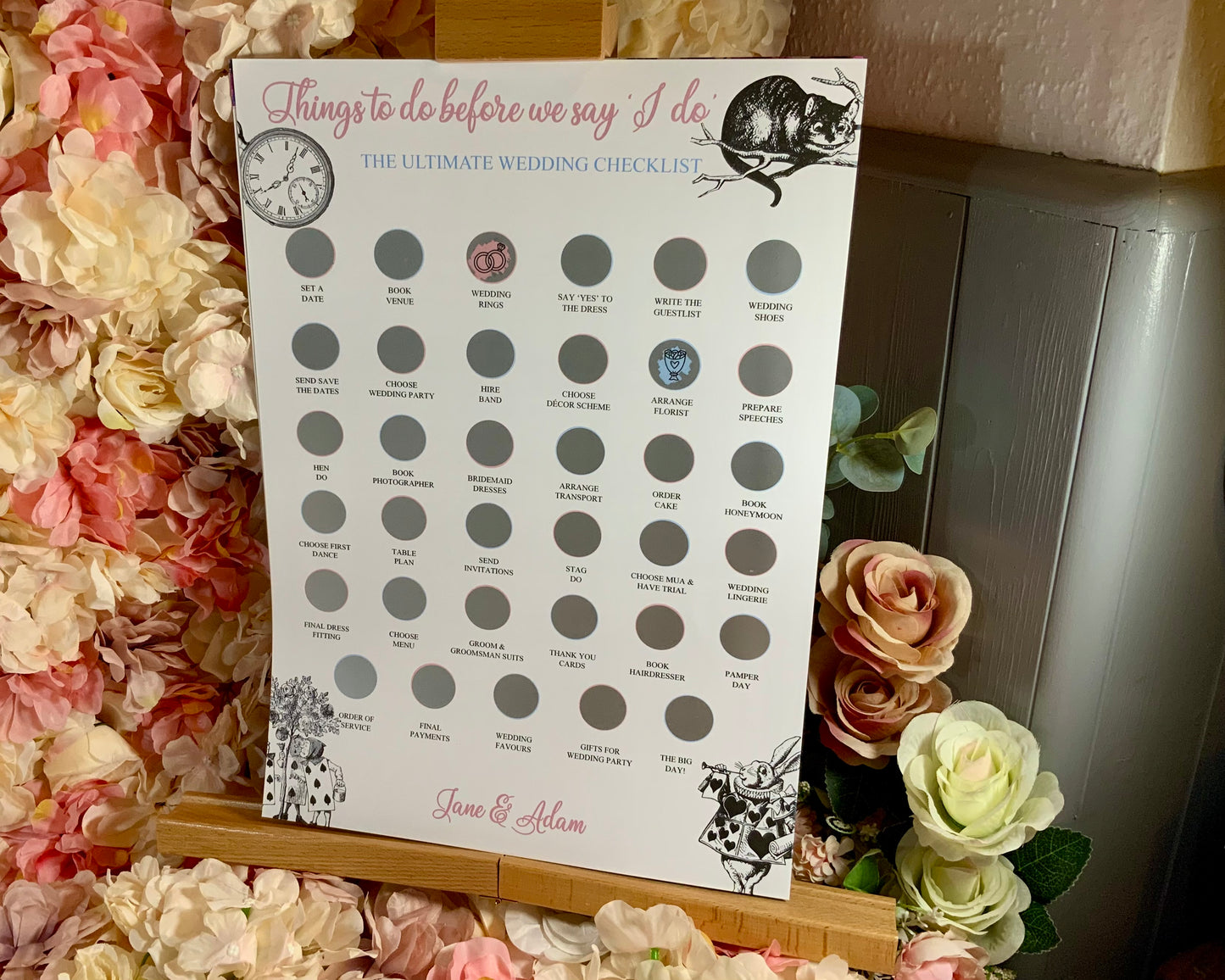 Alice in Wonderland Wedding Checklist scratch off poster