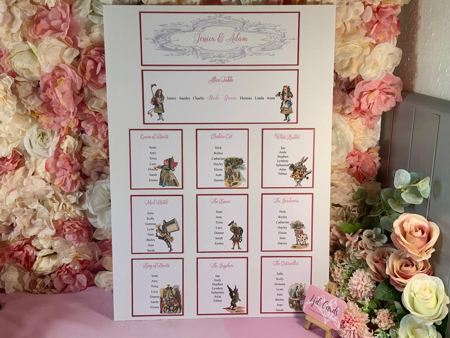 Alice in Wonderland Wedding Table Plan - available in A3 & A2