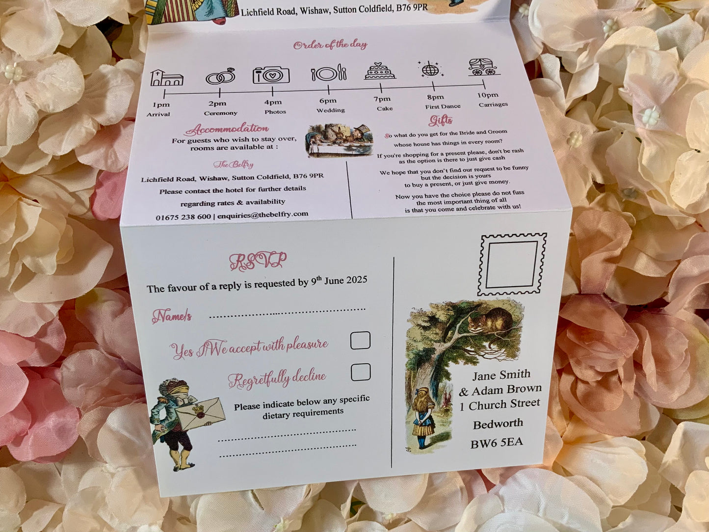 Alice in Wonderland Personalised Concertina Wedding Invitations ~ single or double sided