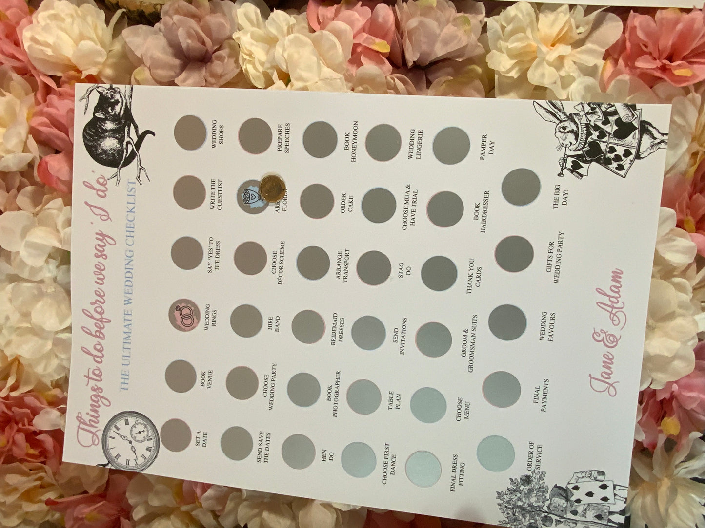 Alice in Wonderland Wedding Checklist scratch off poster