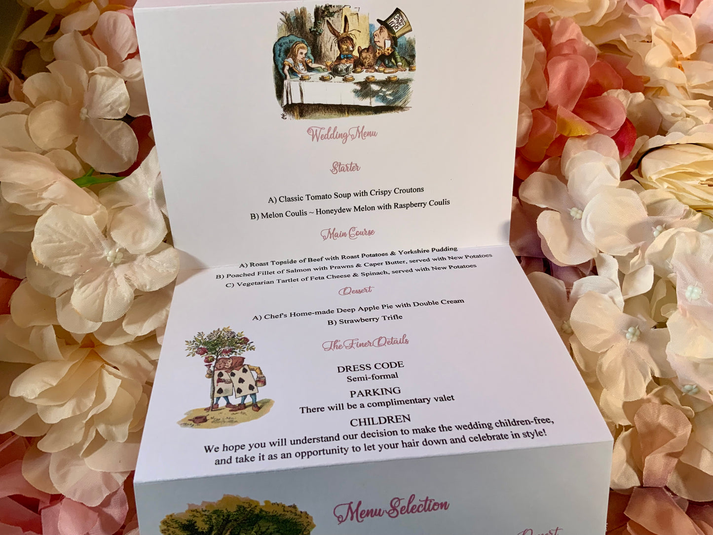 Alice in Wonderland Personalised Concertina Wedding Invitations ~ single or double sided
