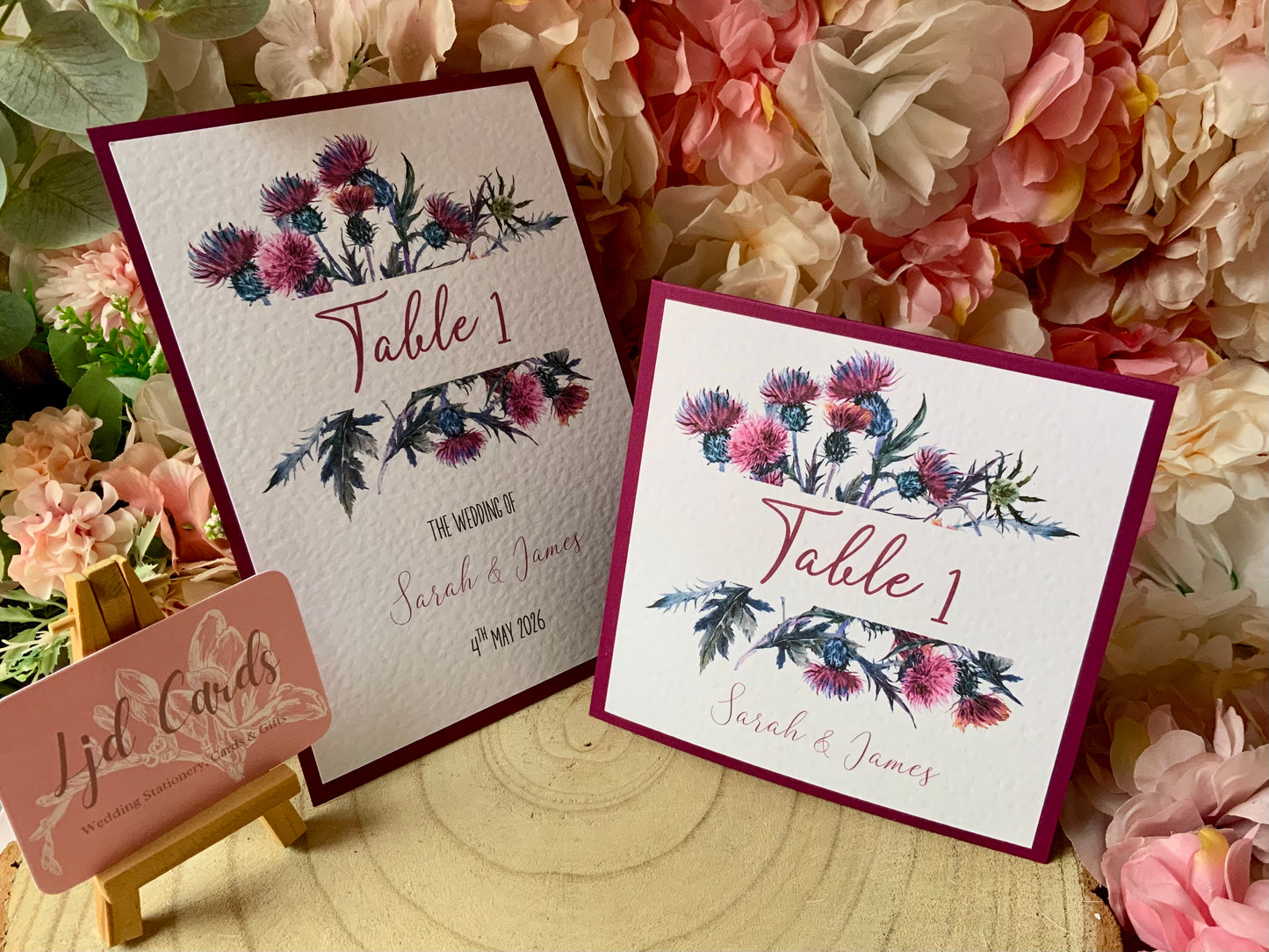 Scottish Thistle Wedding Table Numbers & Name Signs – A5 Flat & Tent-Fold Options