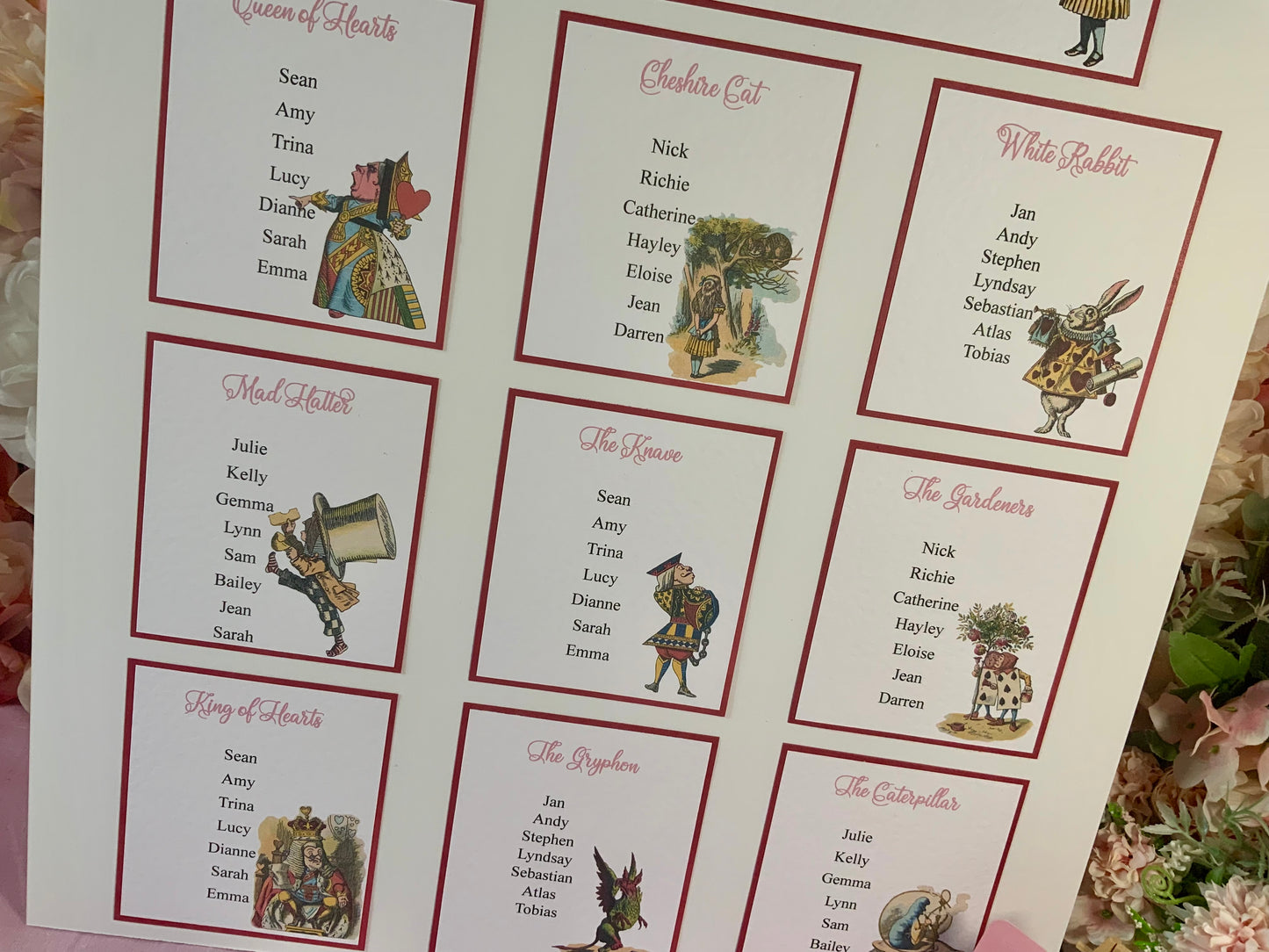 Alice in Wonderland Wedding Table Plan - available in A3 & A2