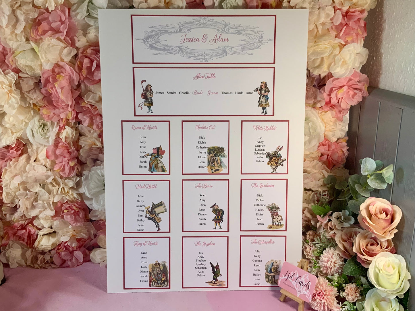 Alice in Wonderland Wedding Table Plan - available in A3 & A2