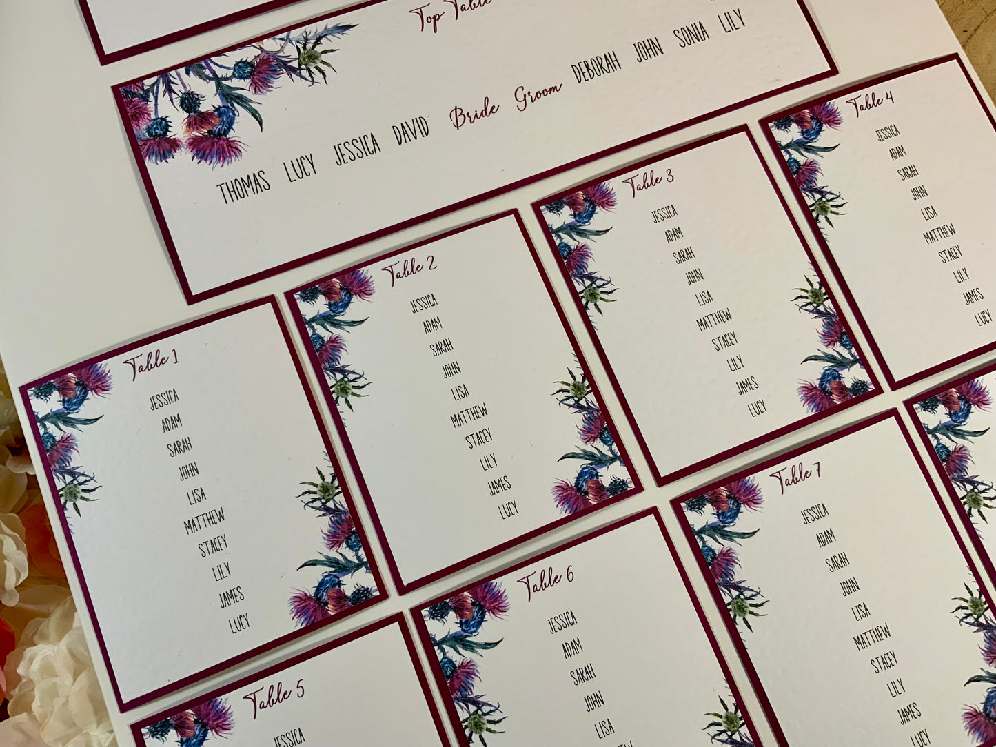 Scottish Thistle Wedding Table Plan – A2 & A3 Personalised Country & Highland Seating Chart