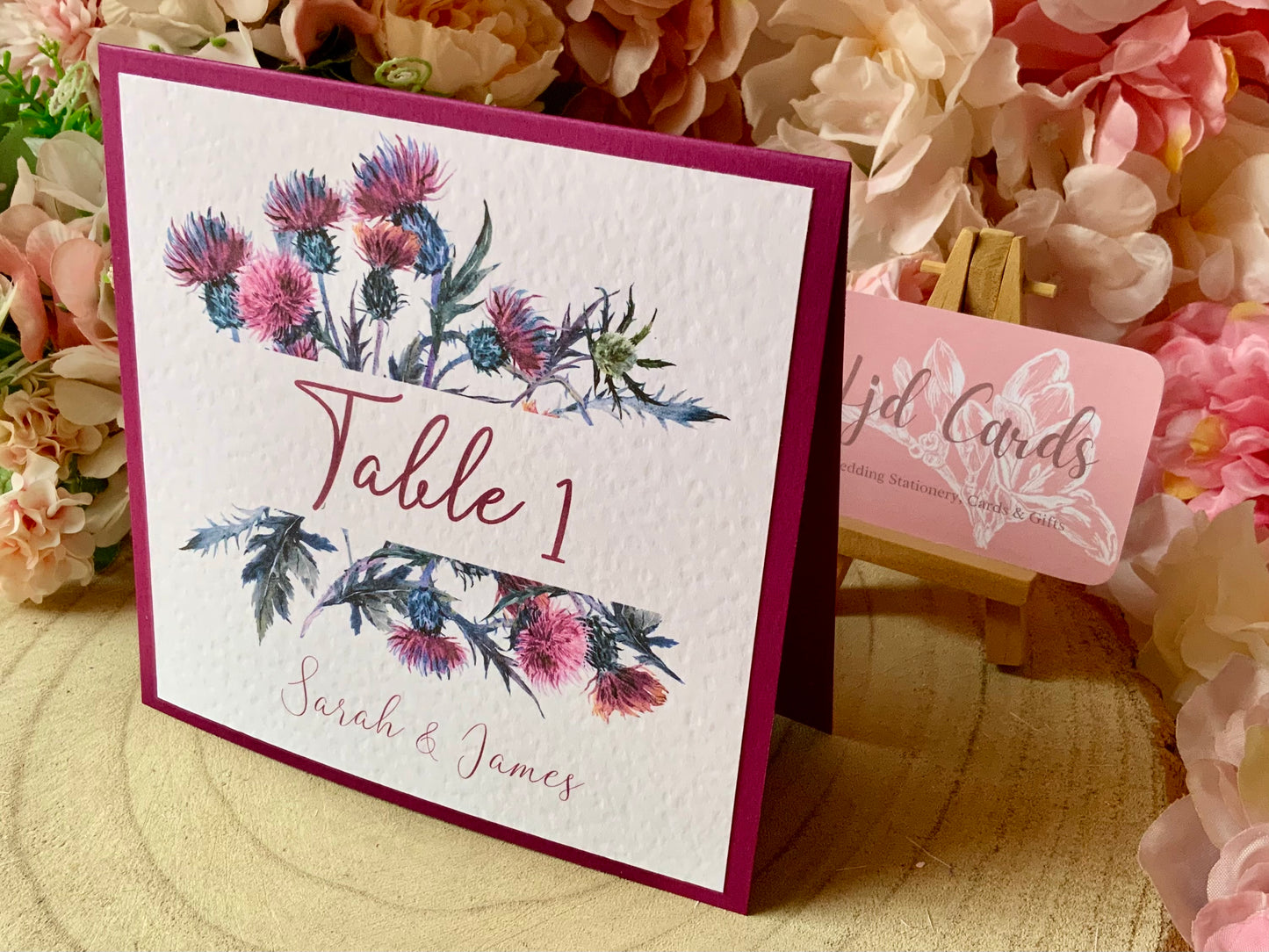 Scottish Thistle Wedding Table Numbers & Name Signs – A5 Flat & Tent-Fold Options