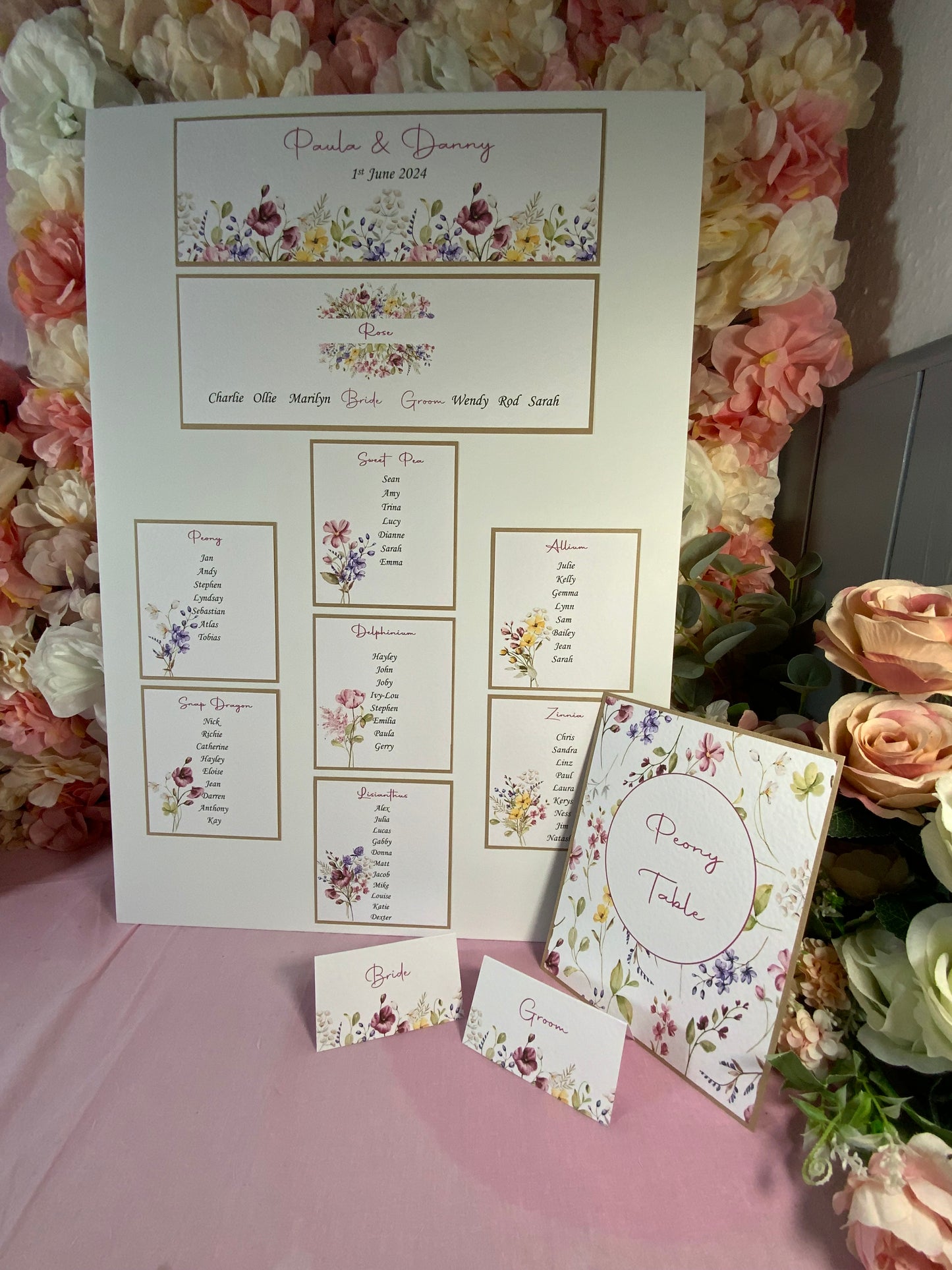 Wildflower Personalised Wedding Place cards