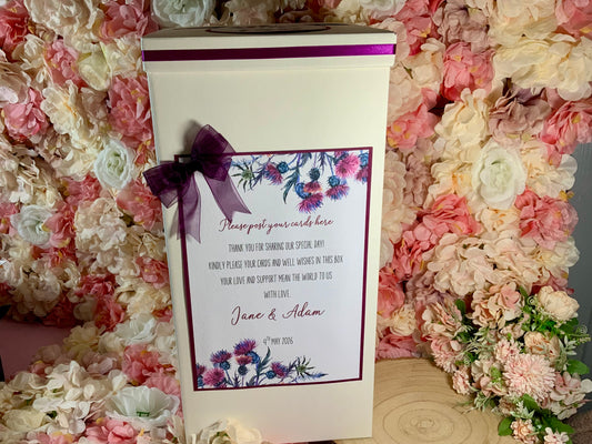 Scottish Thistle Wedding Post Box – Personalised Card Box for Reception