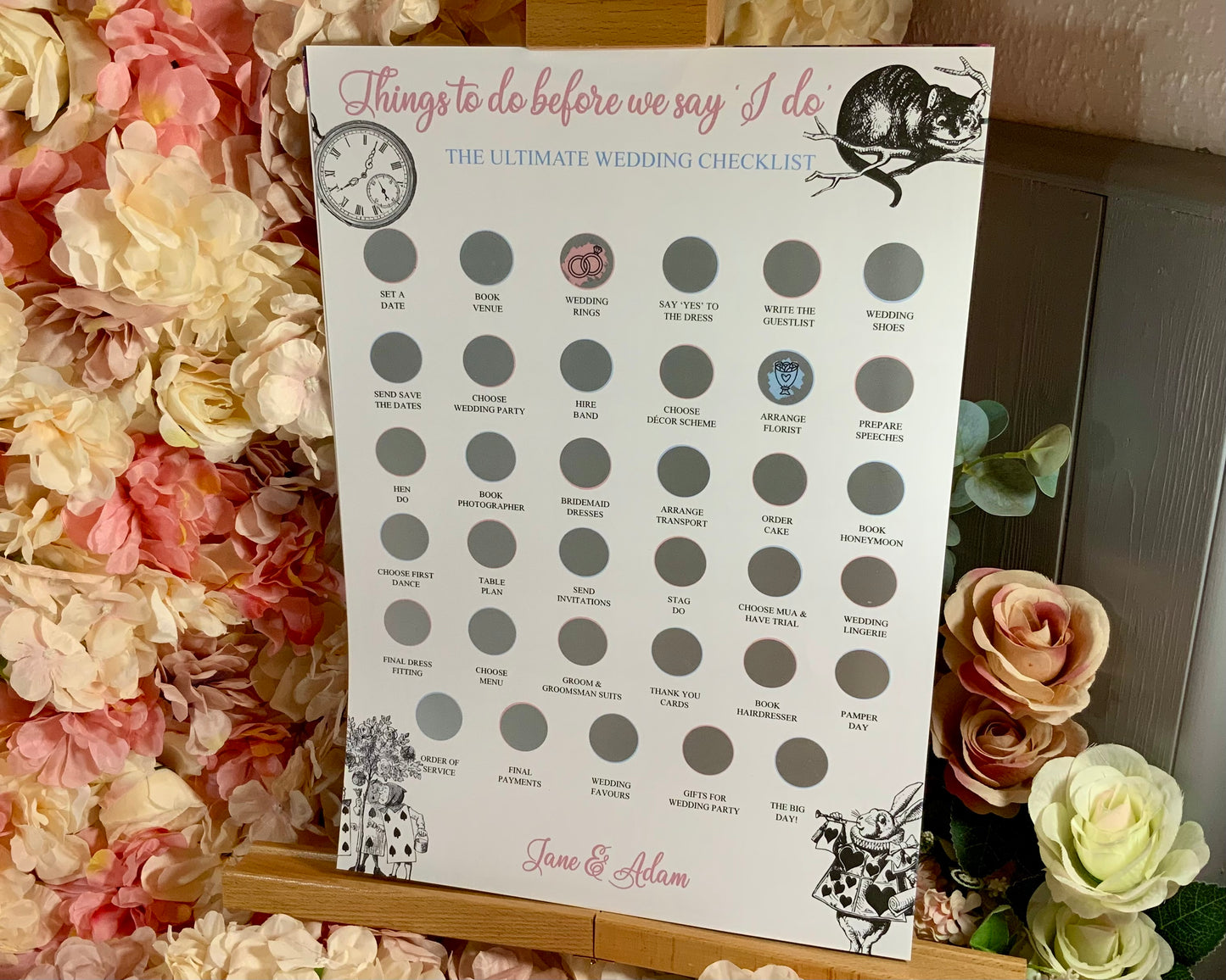 Alice in Wonderland Wedding Checklist scratch off poster