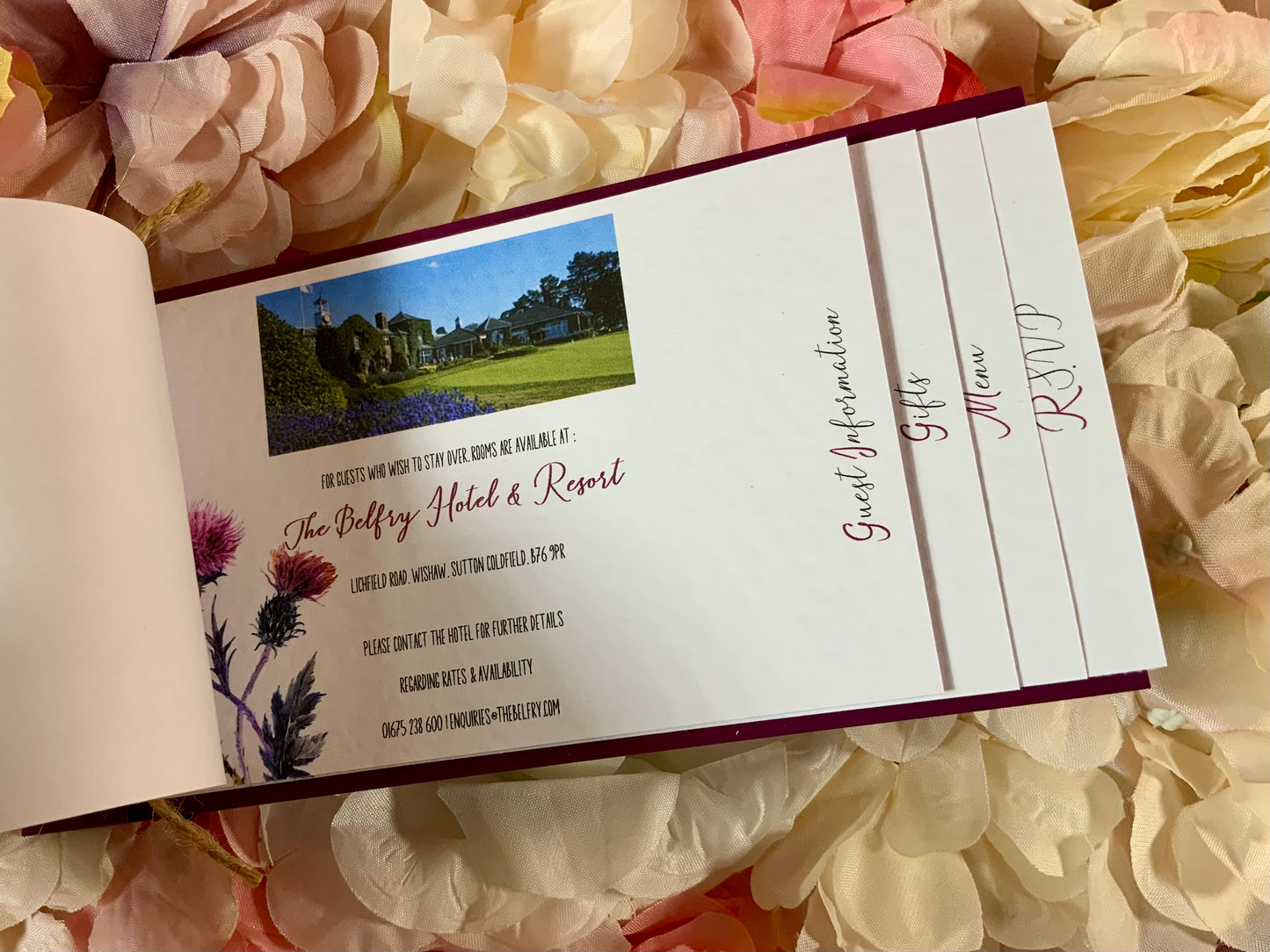 Scottish Thistle Luxury Cheque Book Style Wedding Invitations -available as day & evening