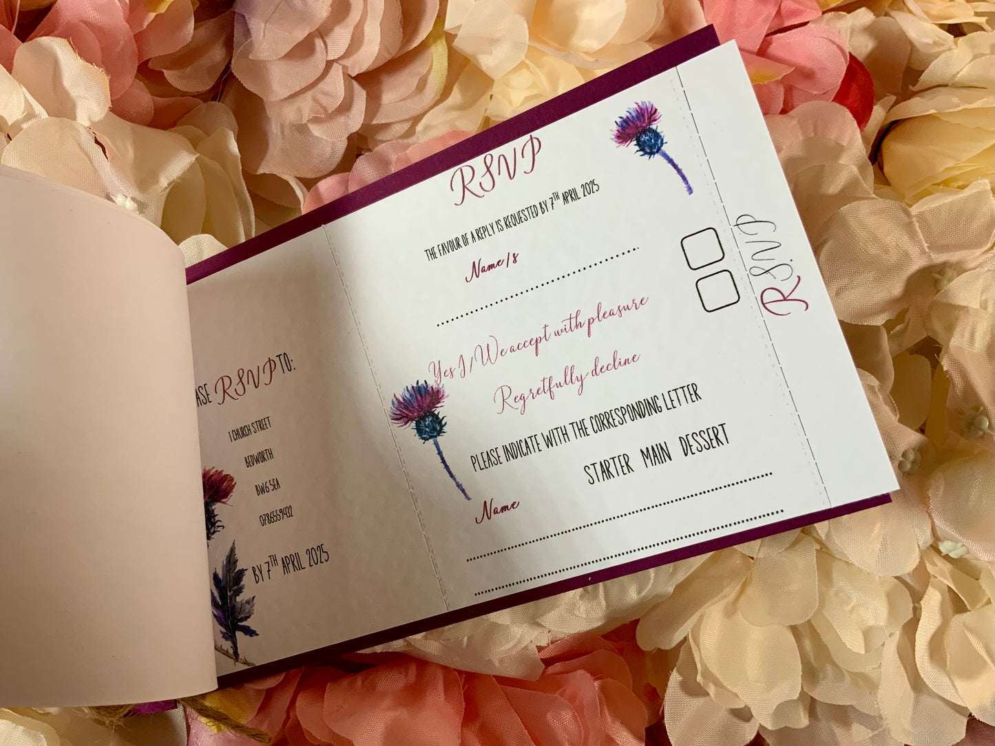 Scottish Thistle Luxury Cheque Book Style Wedding Invitations -available as day & evening