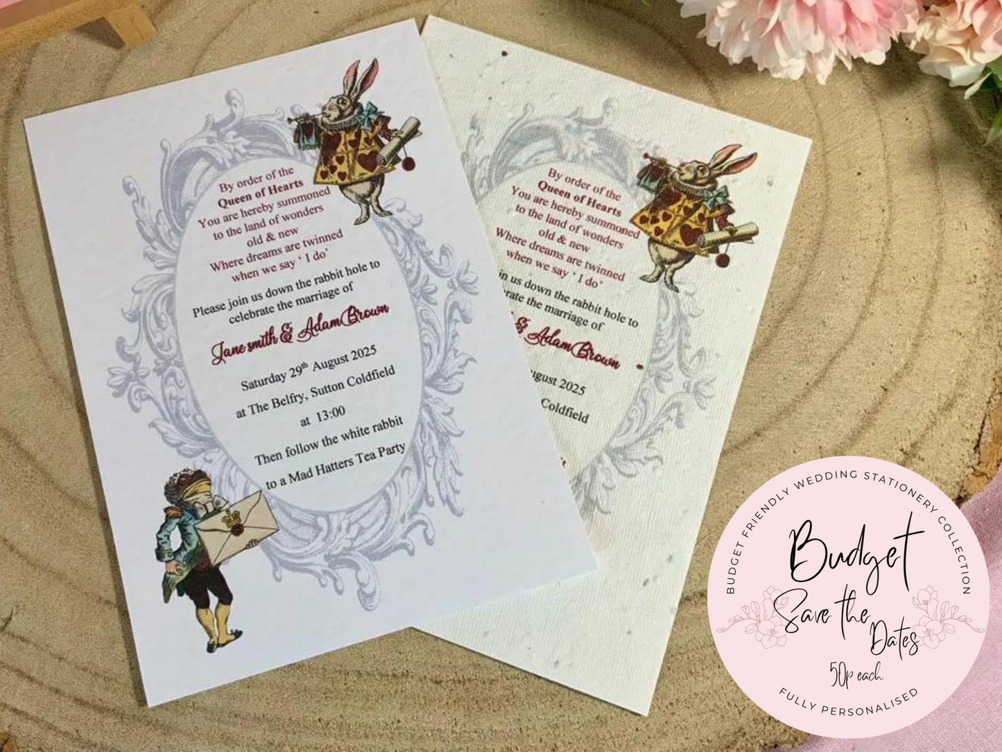 Alice in Wonderland Budget Friendly Wedding Invitation ~ fully personalised