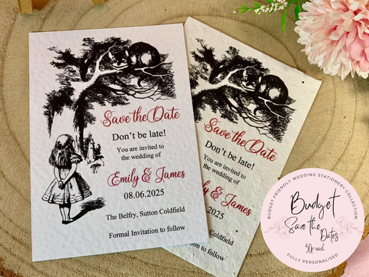 Alice in Wonderland Budget Friendly Wedding Save the Dates ~ fully personalised