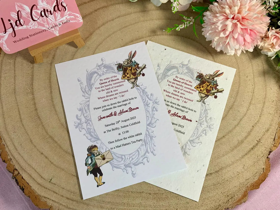 Alice in Wonderland Budget Friendly Wedding Invitation ~ fully personalised