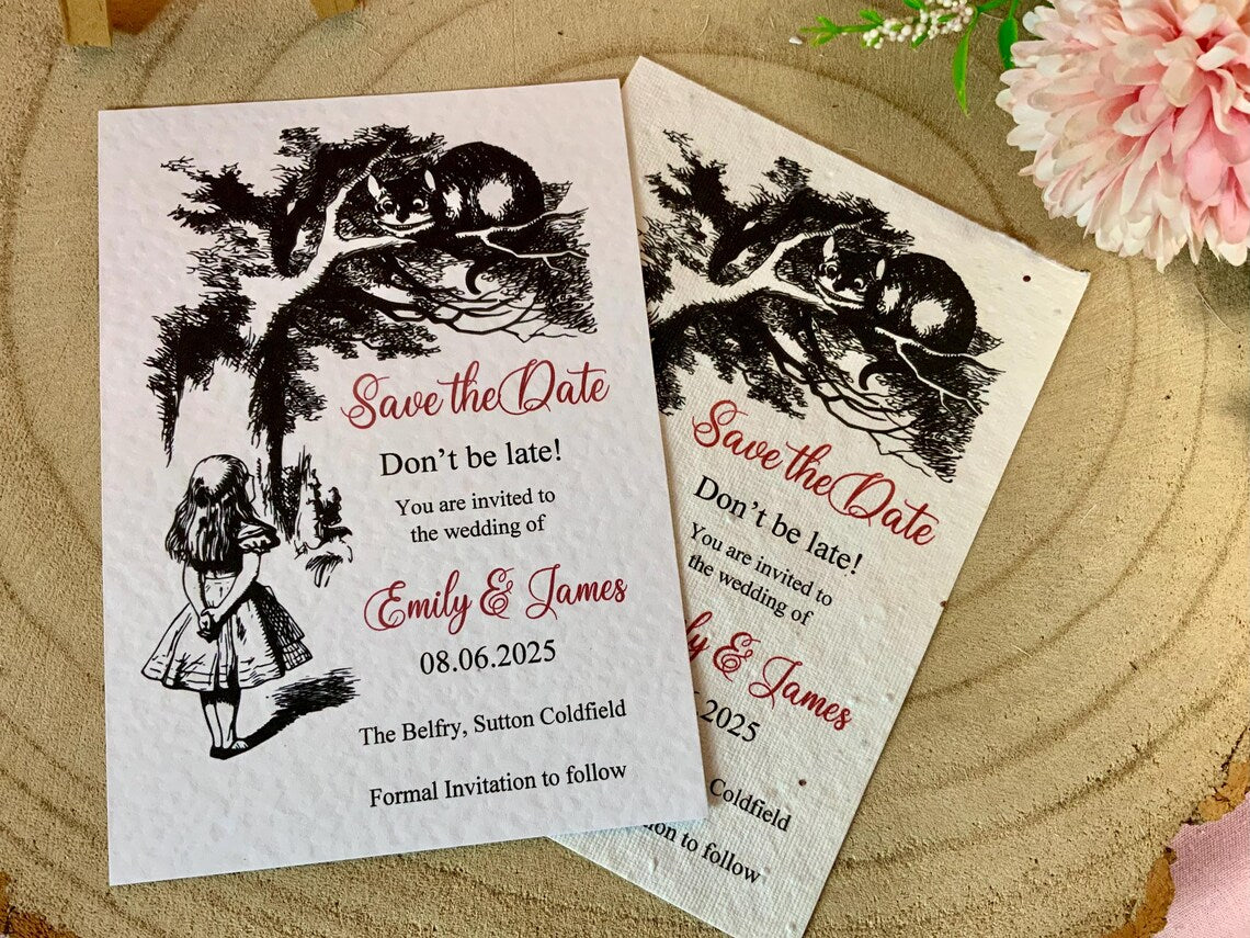 Alice in Wonderland Budget Friendly Wedding Save the Dates ~ fully personalised