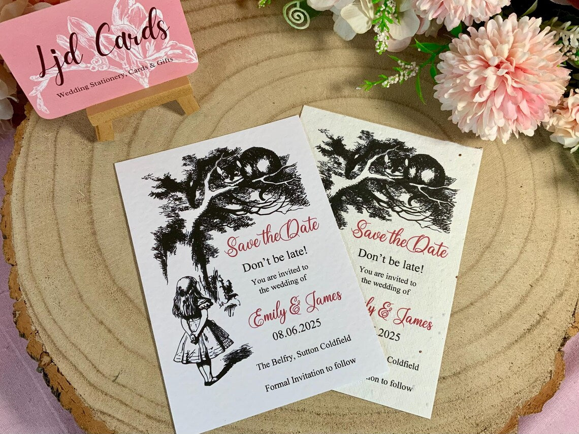 Alice in Wonderland Budget Friendly Wedding Save the Dates ~ fully personalised