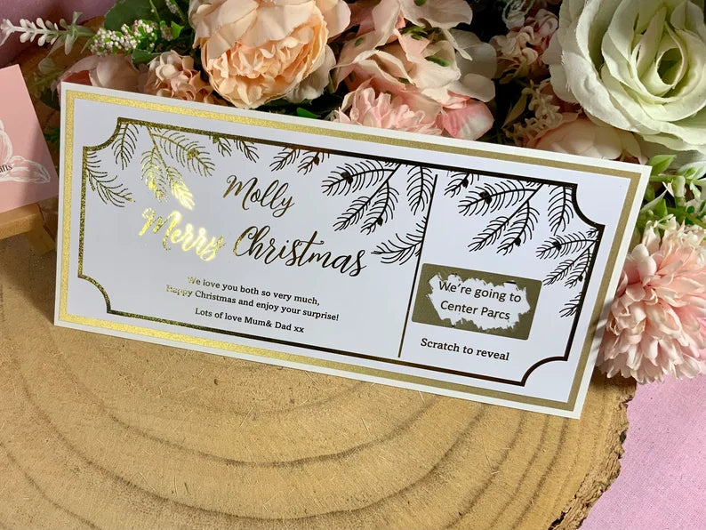 Personalised Foiled Christmas Foliage Scratch to reveal scratch card gift card ~ perfect for gifts you can't wrap up!