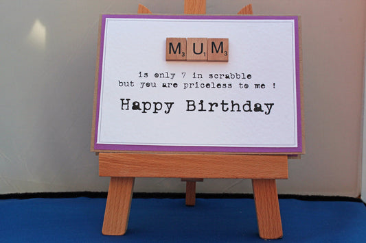 Mum birthday card, happy birthday card, mom, for mother, handmade birthday card for her, scrabble card, personalised mum birthday card, uk Active