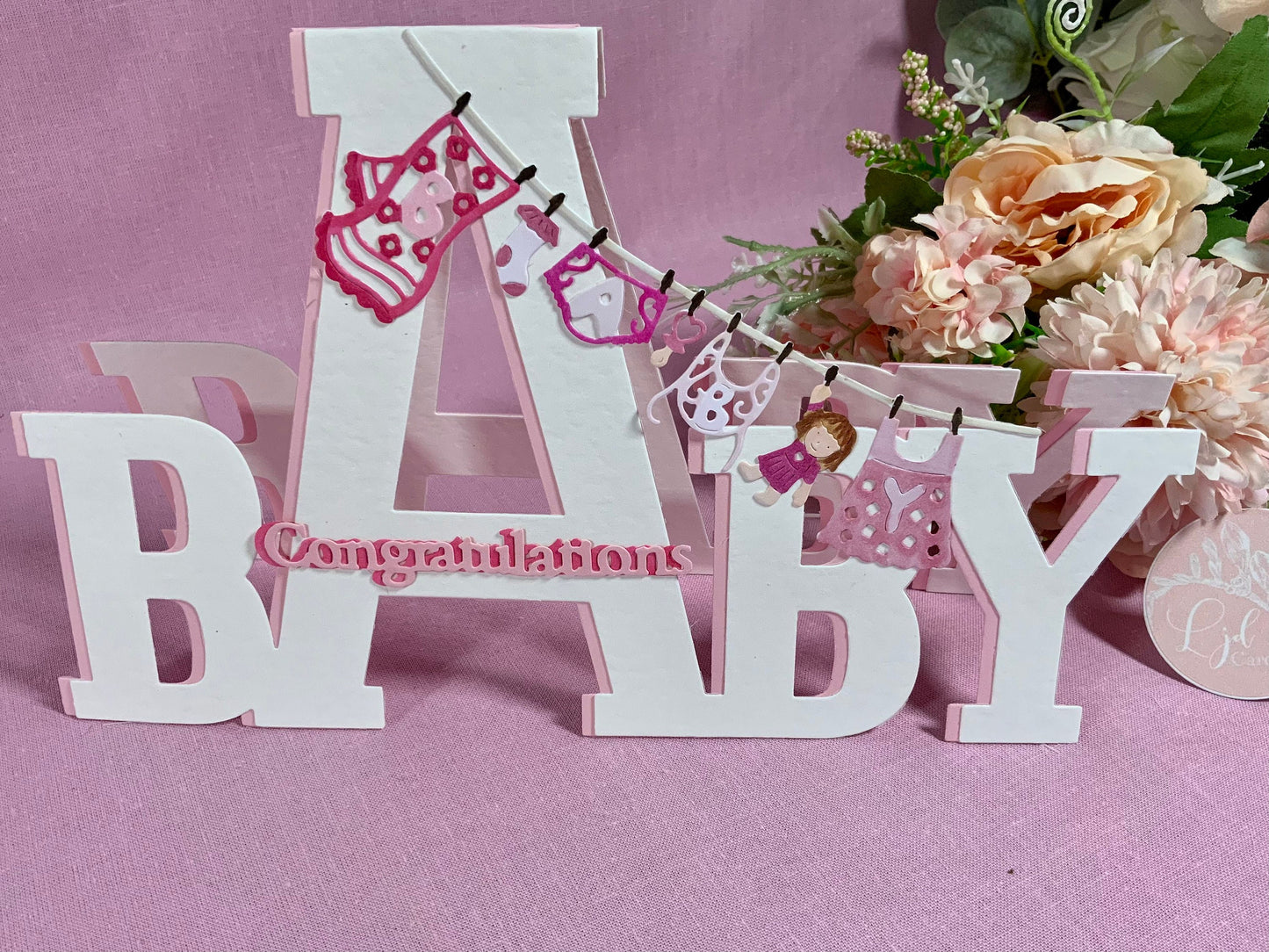 3D Congratulations on your baby girl card