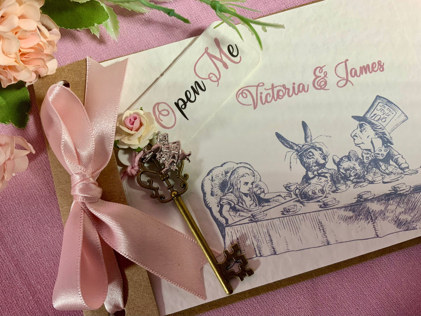 Alice in Wonderland Cheque Book Style Wedding Invitations ~ Day or evening