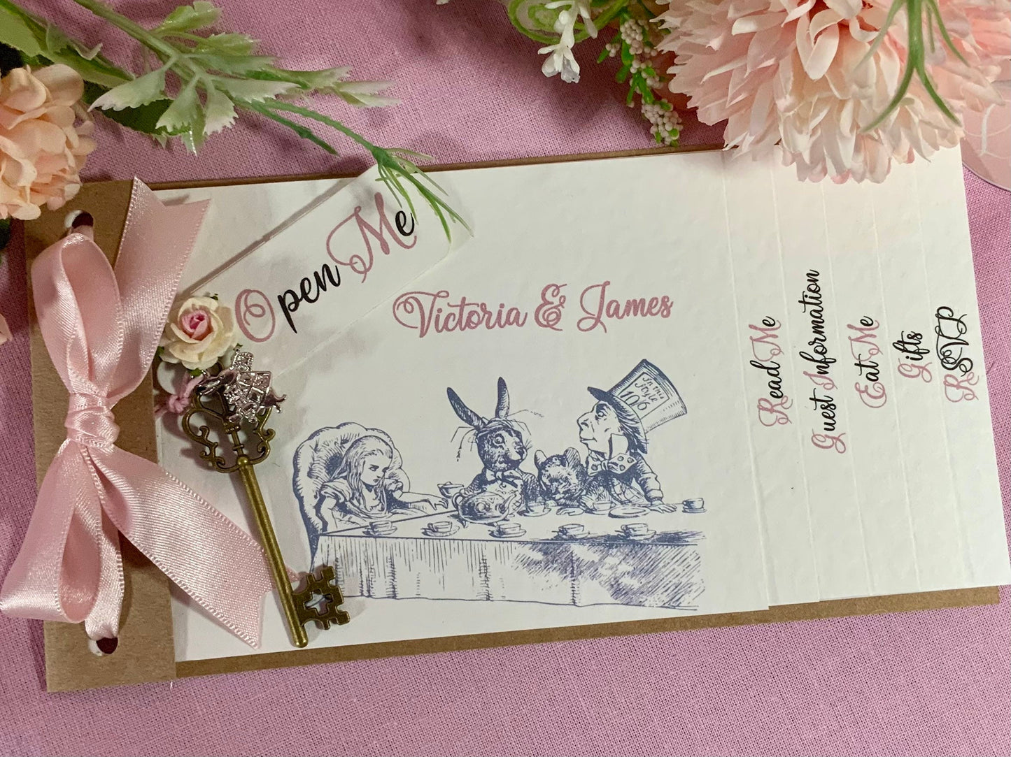 Alice in Wonderland Cheque Book Style Wedding Invitations ~ Day or evening