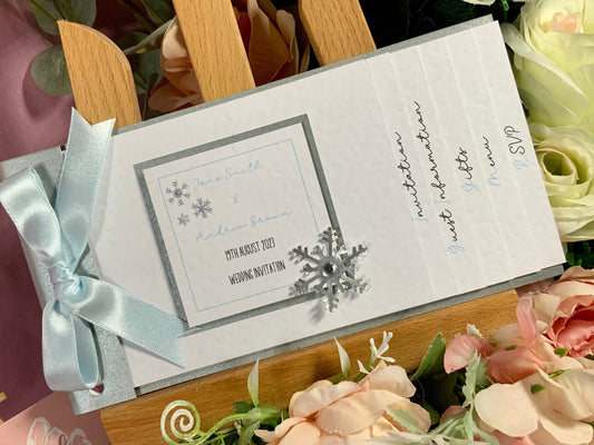 Winter Snowflake Wedding Cheque Book Style Invitations ~ perfect for Christmas weddings