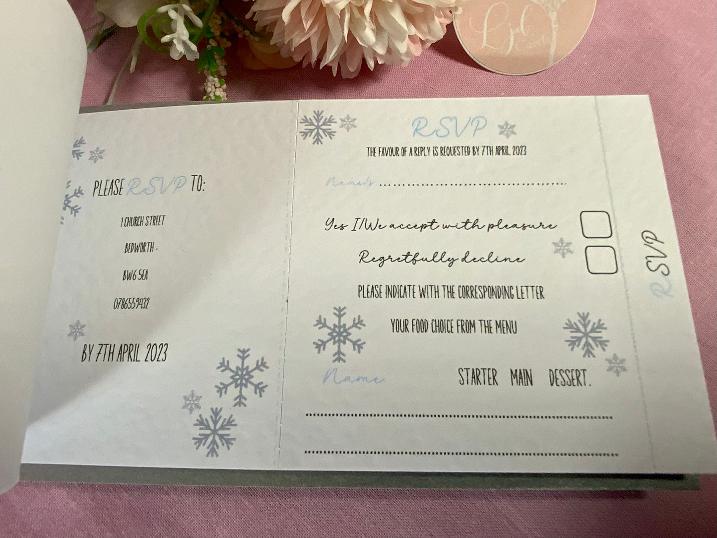 Winter Snowflake Wedding Cheque Book Style Invitations ~ perfect for Christmas weddings