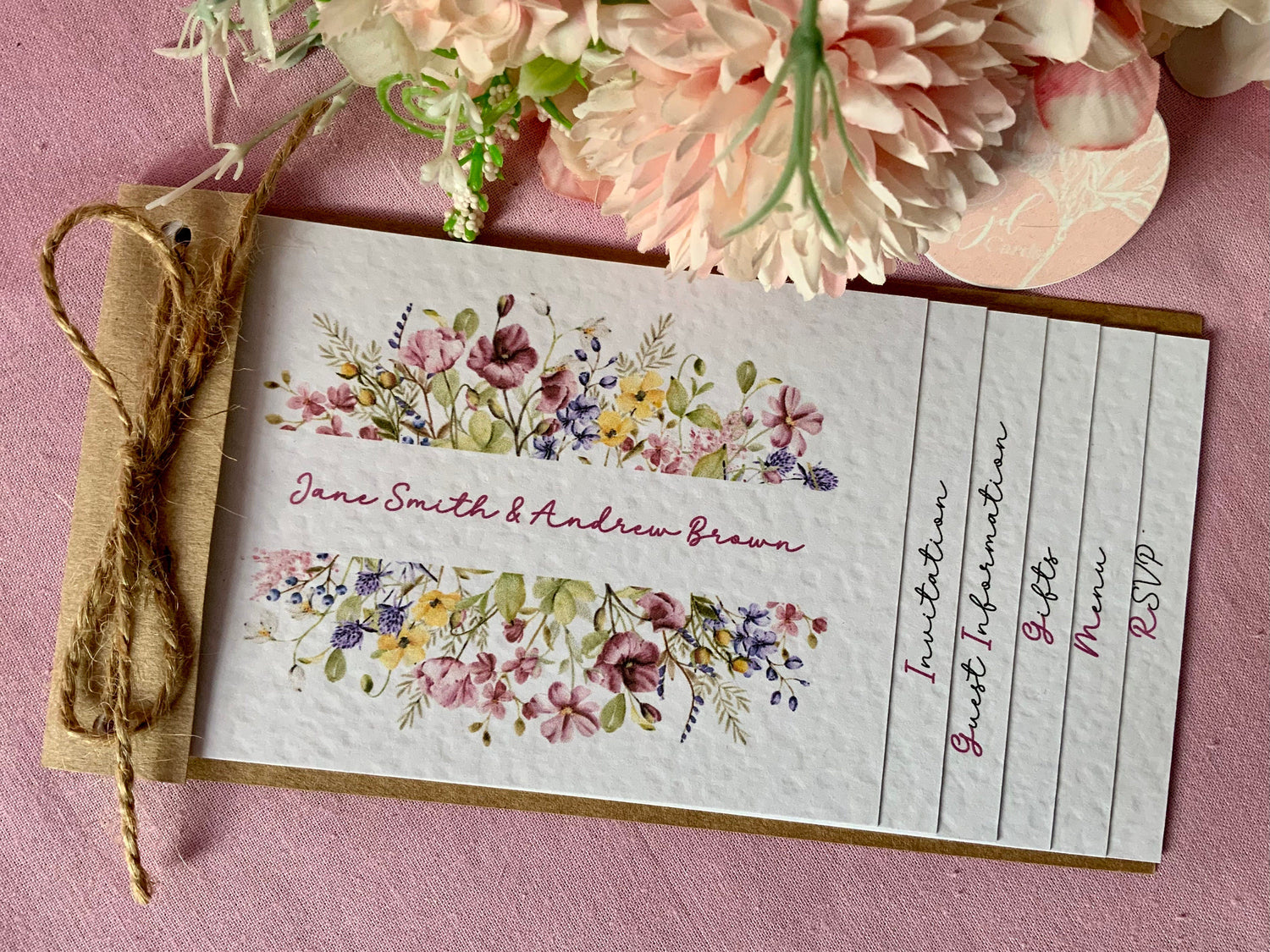 Wildflower Wedding Invitation, Boho invitation, rustic wedding invite, spring flowers invitation, booklet invitation, wedding invitation set