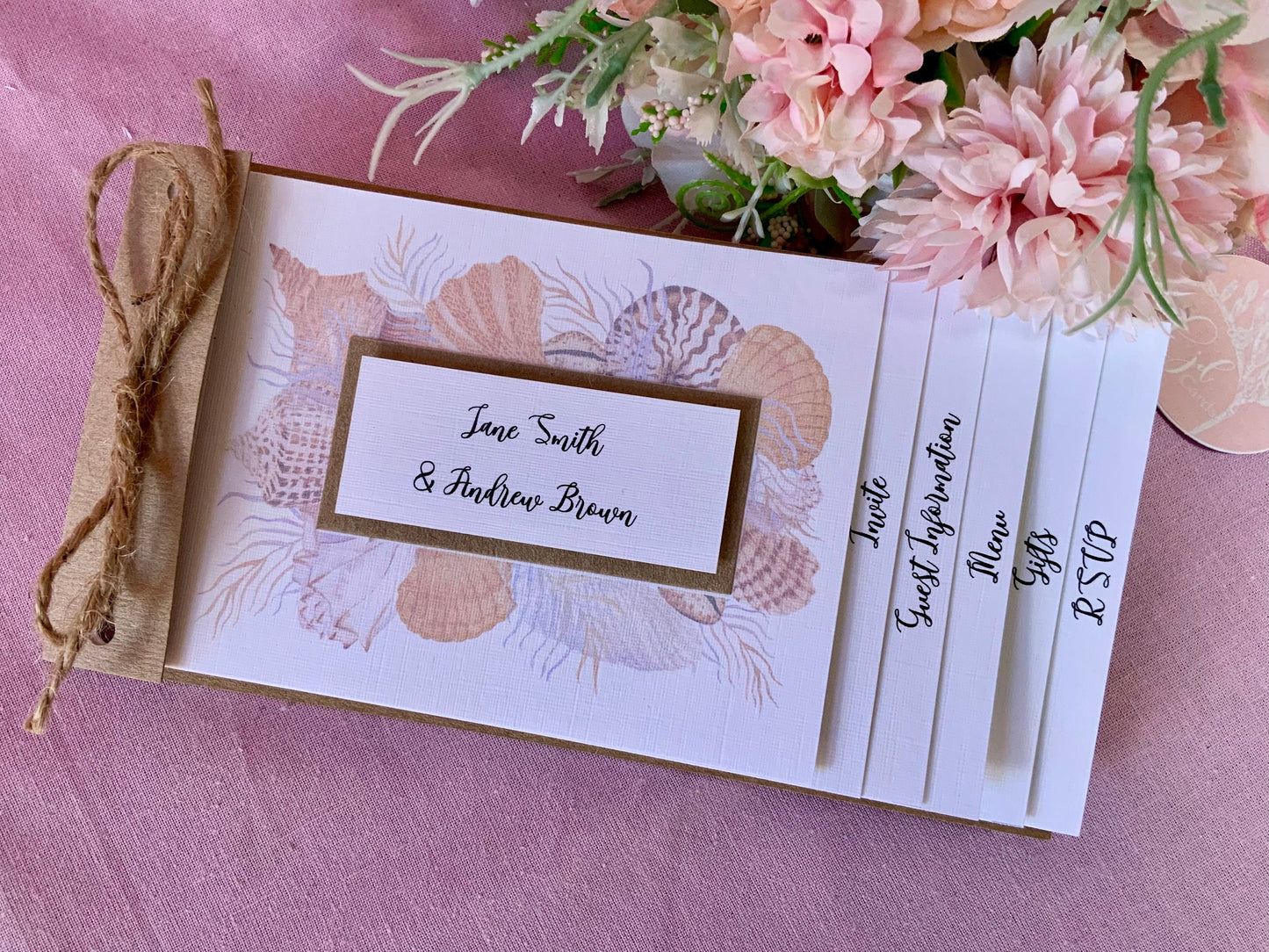 Seashell Cheque Book Style Wedding Invitations ~ perfect for destination weddings