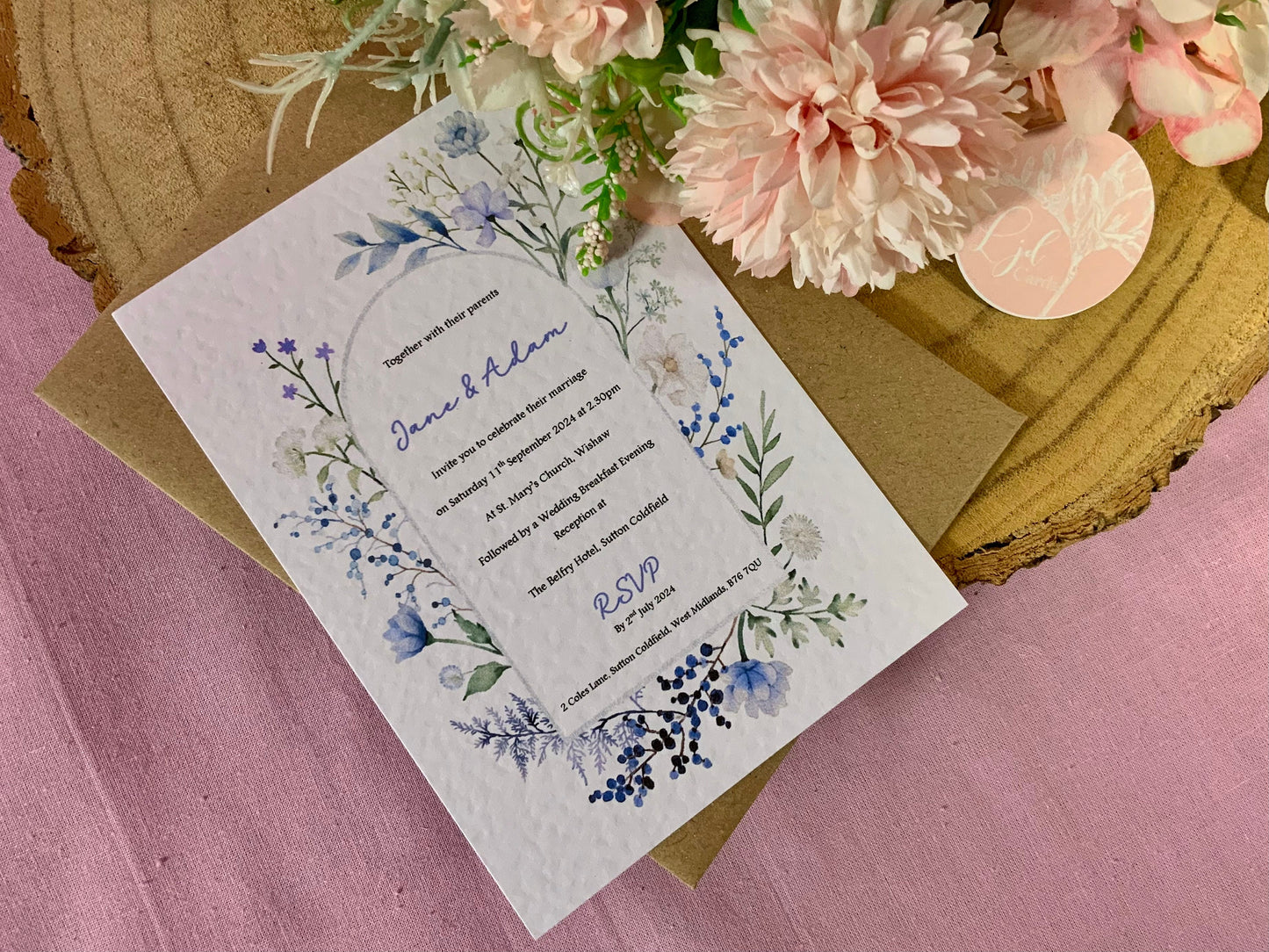 Wildflower Wedding Invitation, Evening Reception Party, Personalised Invites, Cheap Budget Wedding Invitations, postcard invitation, floral