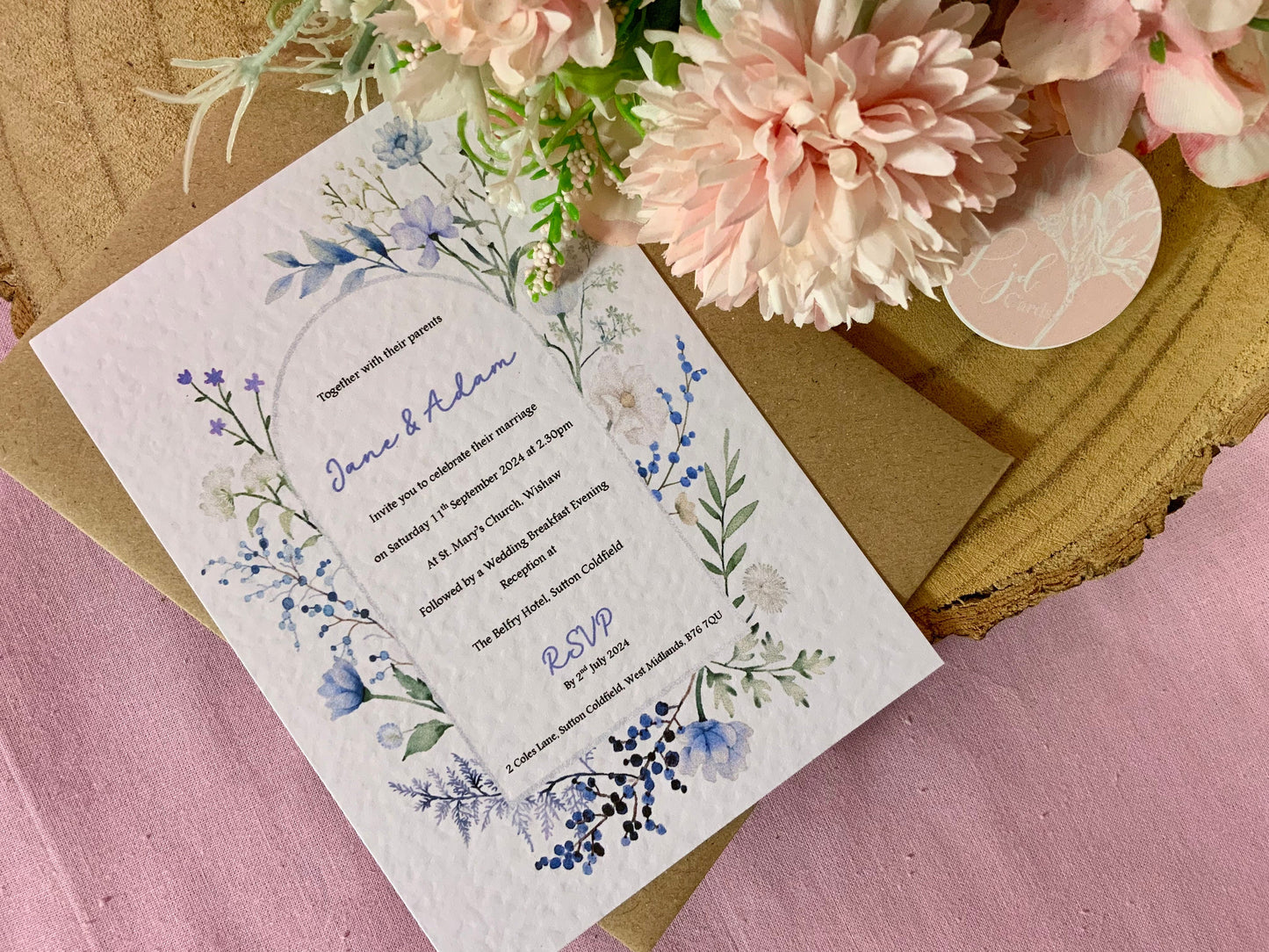 Wildflower Wedding Invitation, Evening Reception Party, Personalised Invites, Cheap Budget Wedding Invitations, postcard invitation, floral