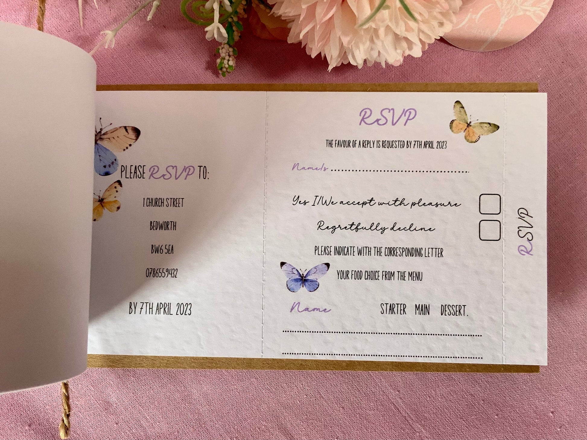 Butterfly Wedding Invitation, spring wedding invite, cheque book invitation, rustic wedding invitations, summer wedding, nature, butterflies