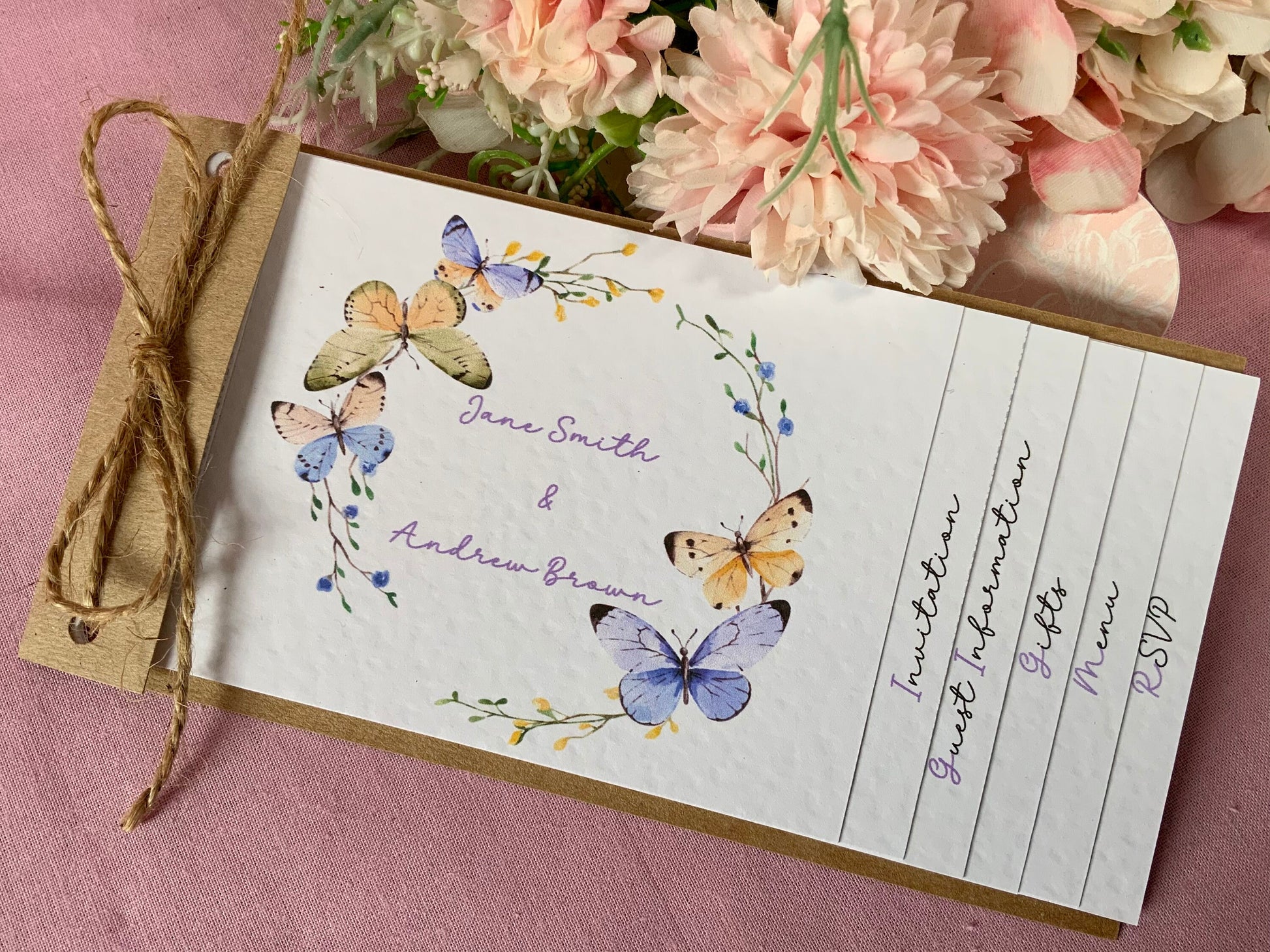 Butterfly Wedding Invitation, spring wedding invite, cheque book invitation, rustic wedding invitations, summer wedding, nature, butterflies