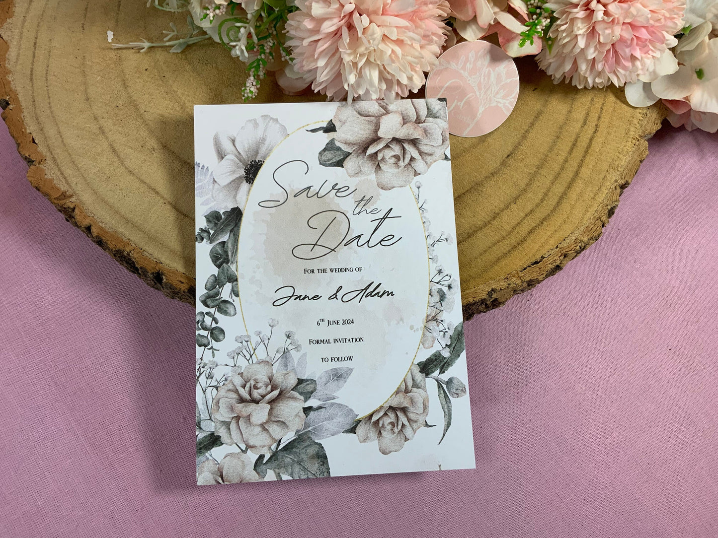 White floral Save the date, wedding announcement card, floral wedding, rose save the date, eucalyptus save the date, greenery save the dates