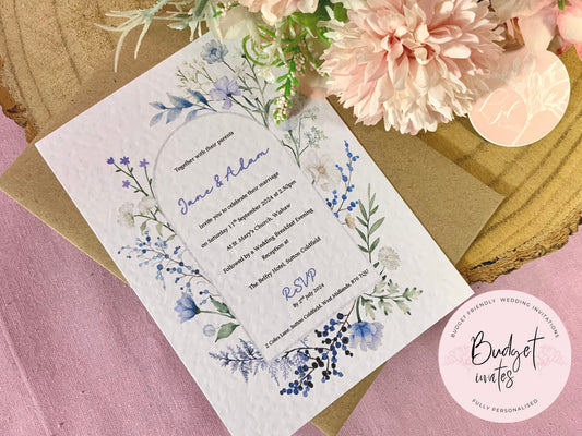 Wildflower Wedding Invitation, Evening Reception Party, Personalised Invites, Cheap Budget Wedding Invitations, postcard invitation, floral