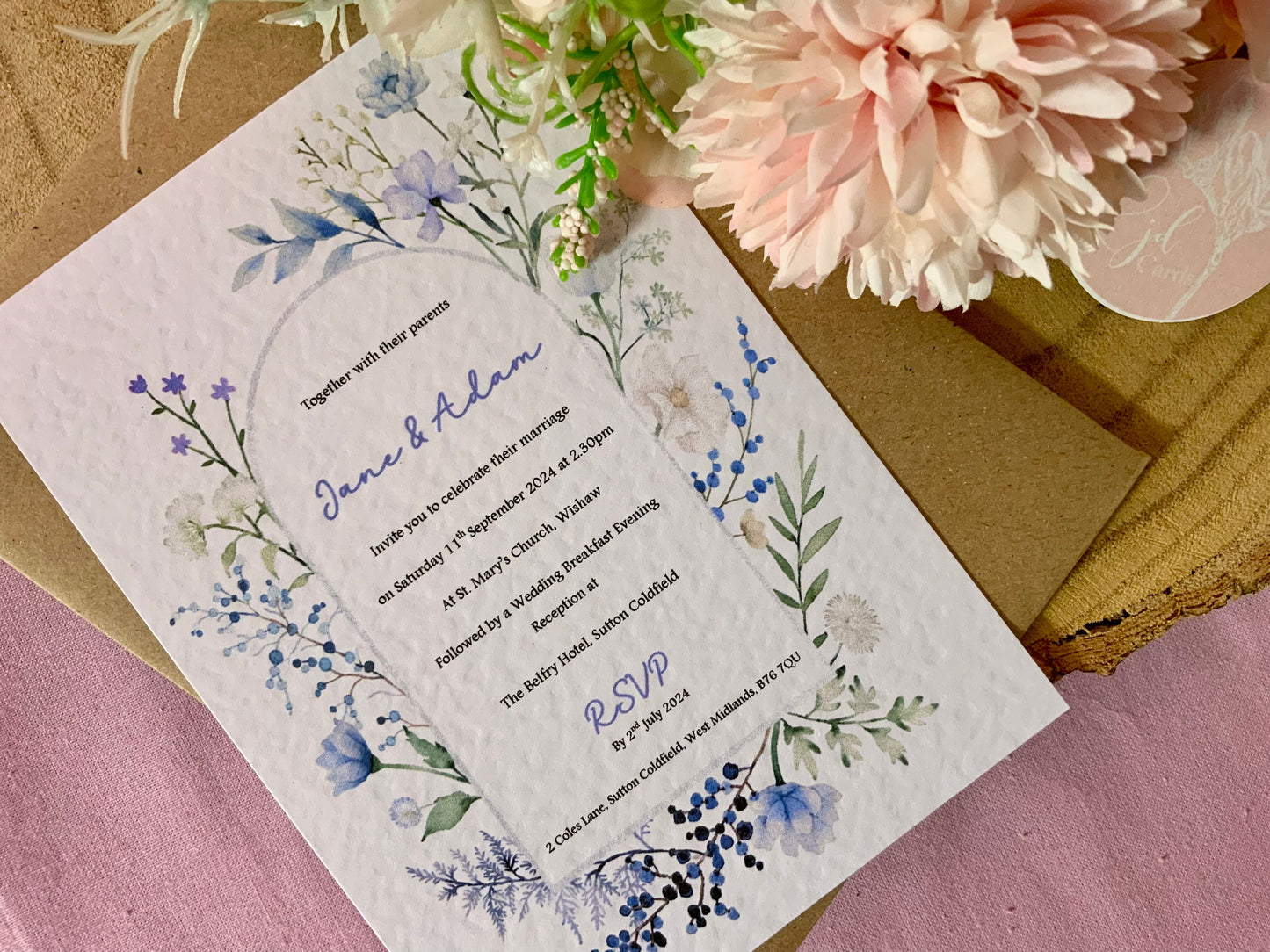 Wildflower Wedding Invitation, Evening Reception Party, Personalised Invites, Cheap Budget Wedding Invitations, postcard invitation, floral