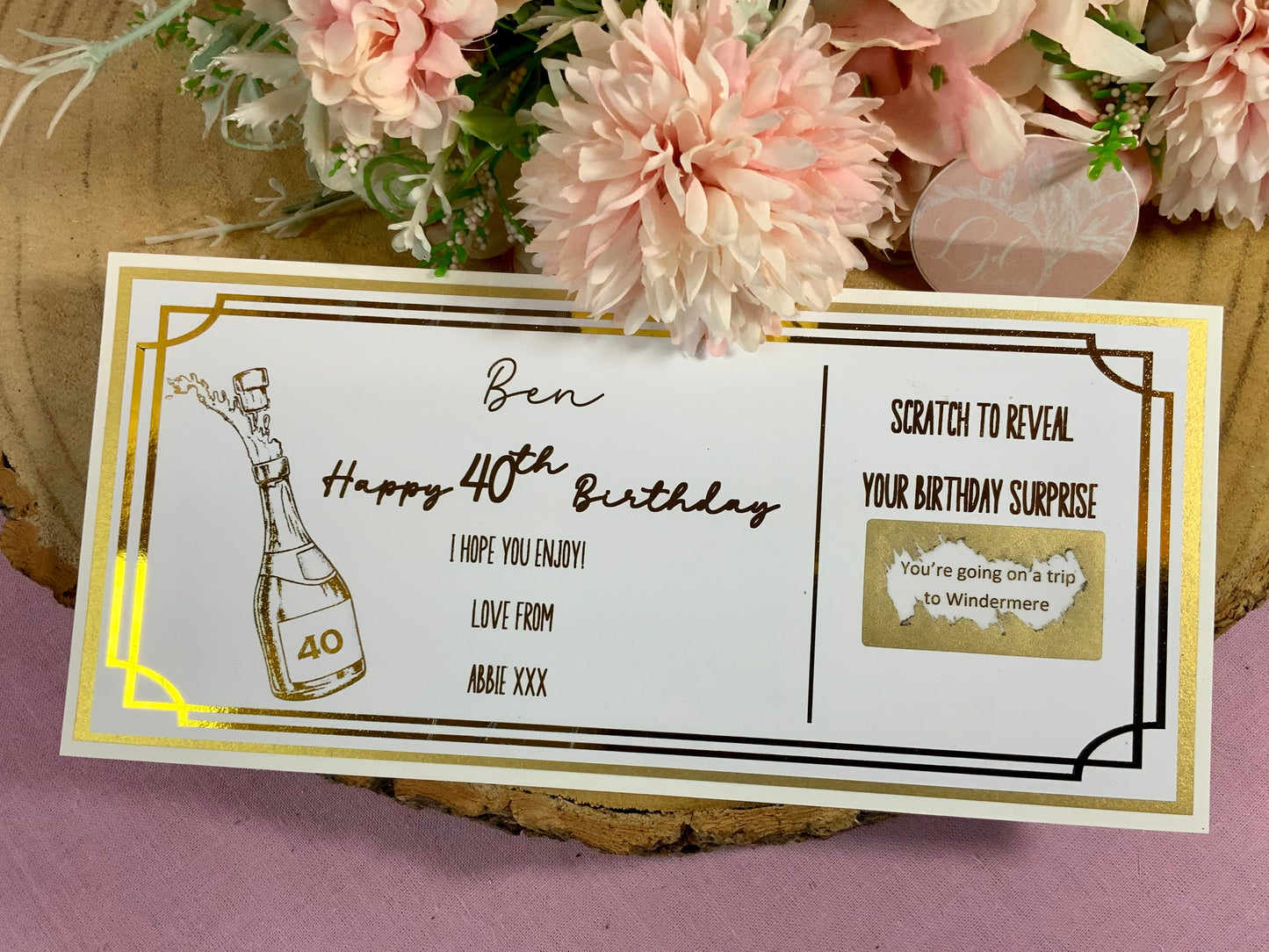 Personalised Foil Champagne Bottle Happy 40th Birthday Surprise Scratch Card/Voucher