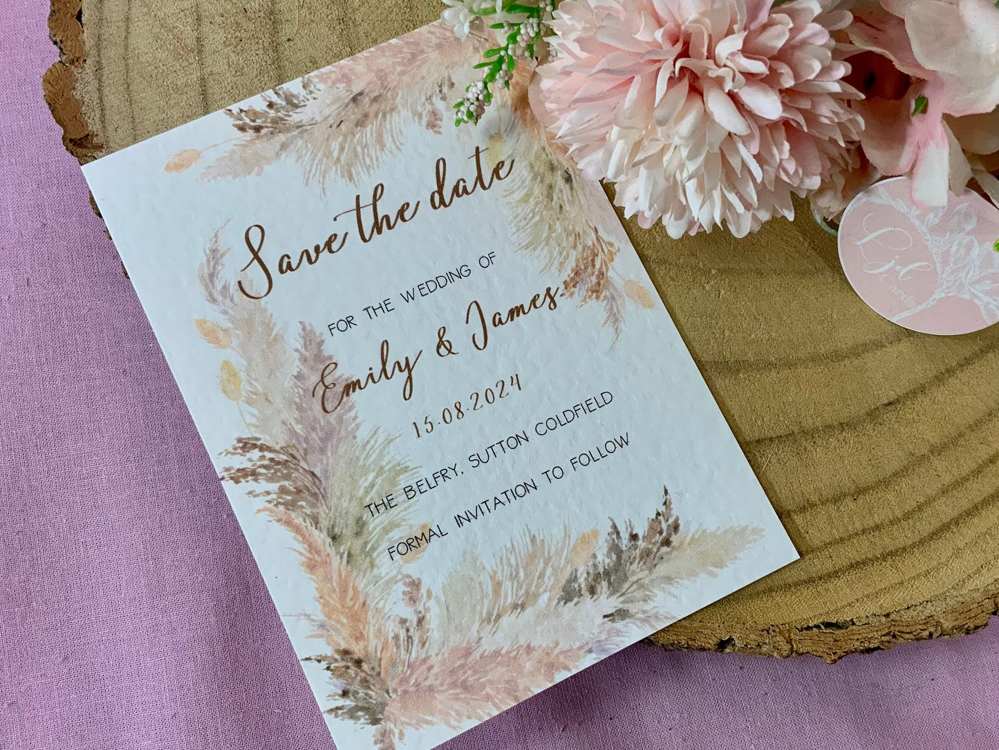 Pampas save the dates, boho wedding save the dates and invitations, boho floral invitation, rustic save the dates, cheap save the date cards