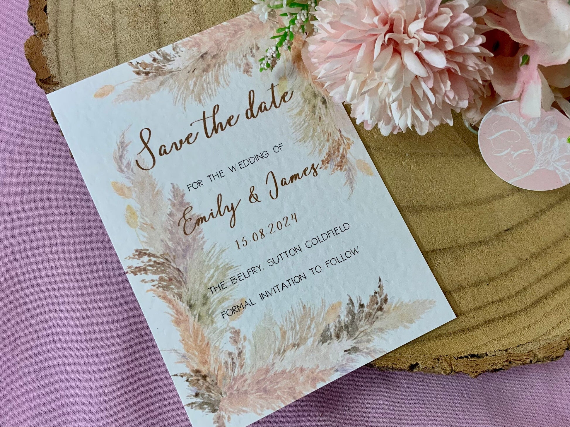 Pampas save the dates, boho wedding save the dates and invitations, boho floral invitation, rustic save the dates, cheap save the date cards