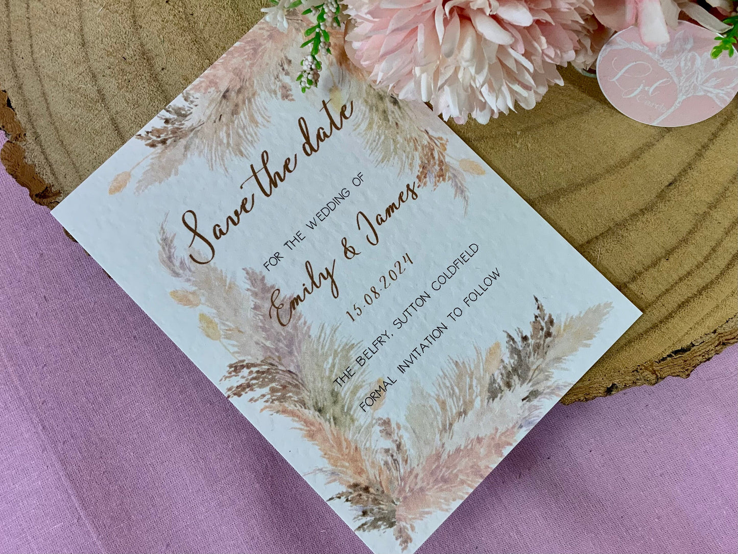 Pampas save the dates, boho wedding save the dates and invitations, boho floral invitation, rustic save the dates, cheap save the date cards