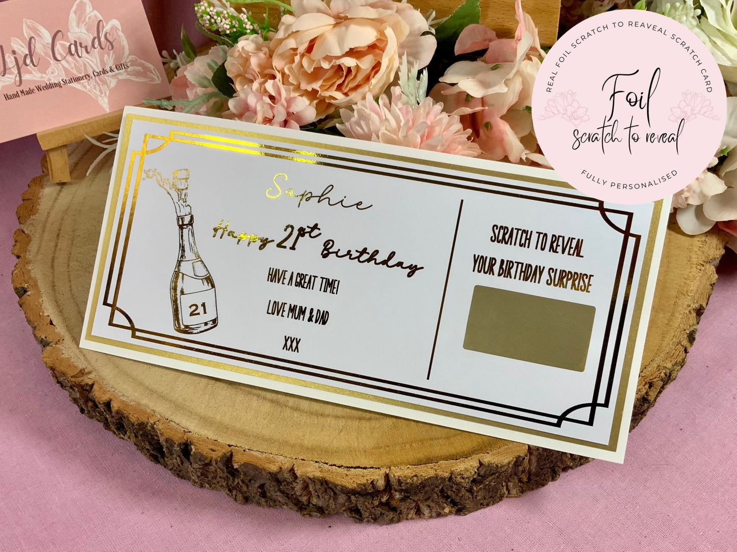 Personalised Birthday Scratch card, 21st Birthday card, birthday surprise personalised surprise scratch card, foiled voucher, concert ticket